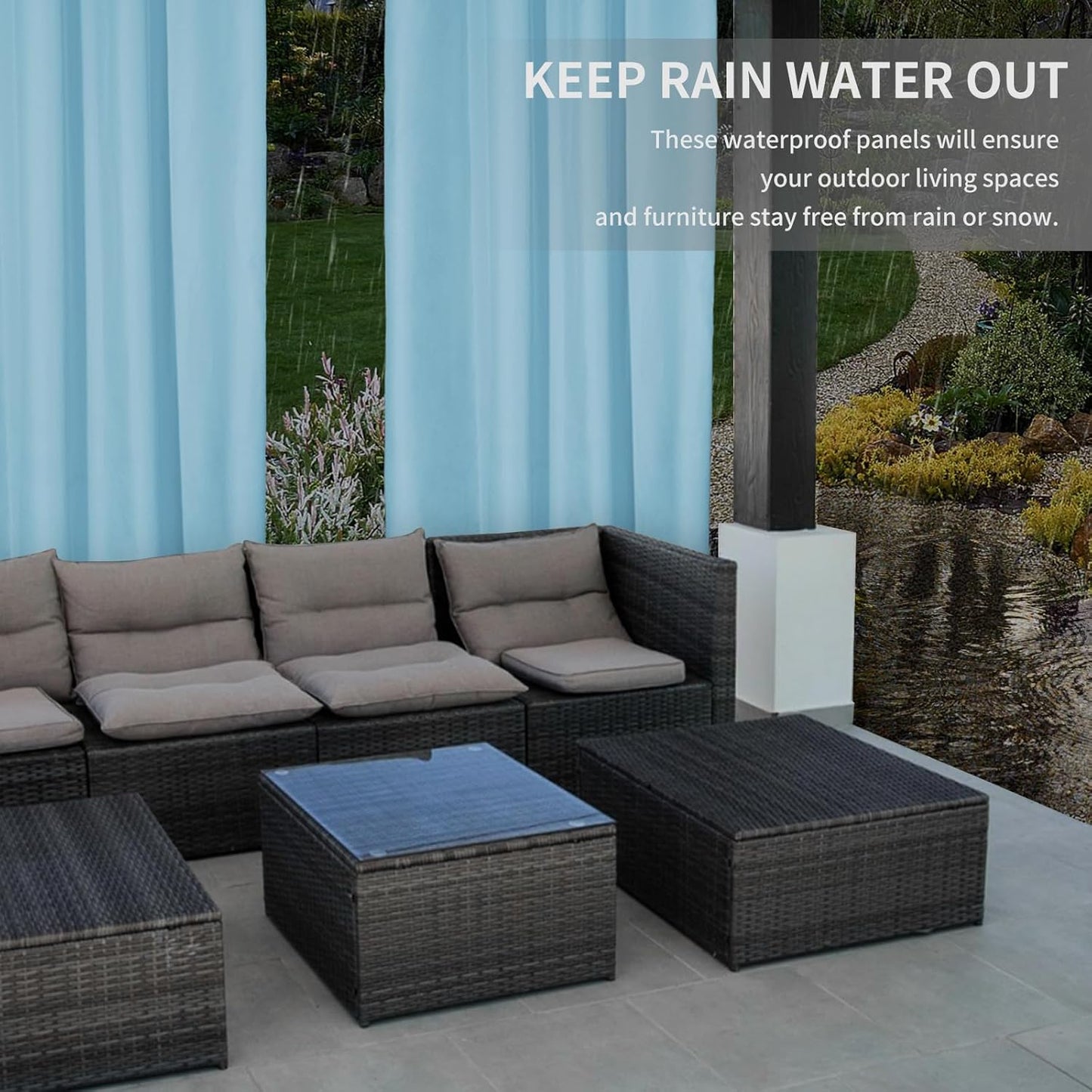 100% Waterproof Outdoor Curtains Windproof Weatherproof Porch Curtains, Premium Thick Outdoor Privacy Grommet Top Panels for Patio, Gazebo and Pergola, 2 Panels, 54X120 Inch, Light Blue