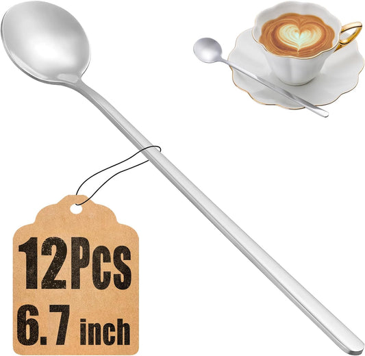 12 Pcs Teaspoons Set, 6.7 Inch Tea Spoons Long Handle, Small Teaspoons, Food Grade Stainless Steel Spoons, Long Spoon for Stirring, Metal Espresso Spoon, Coffee Bar Accessories