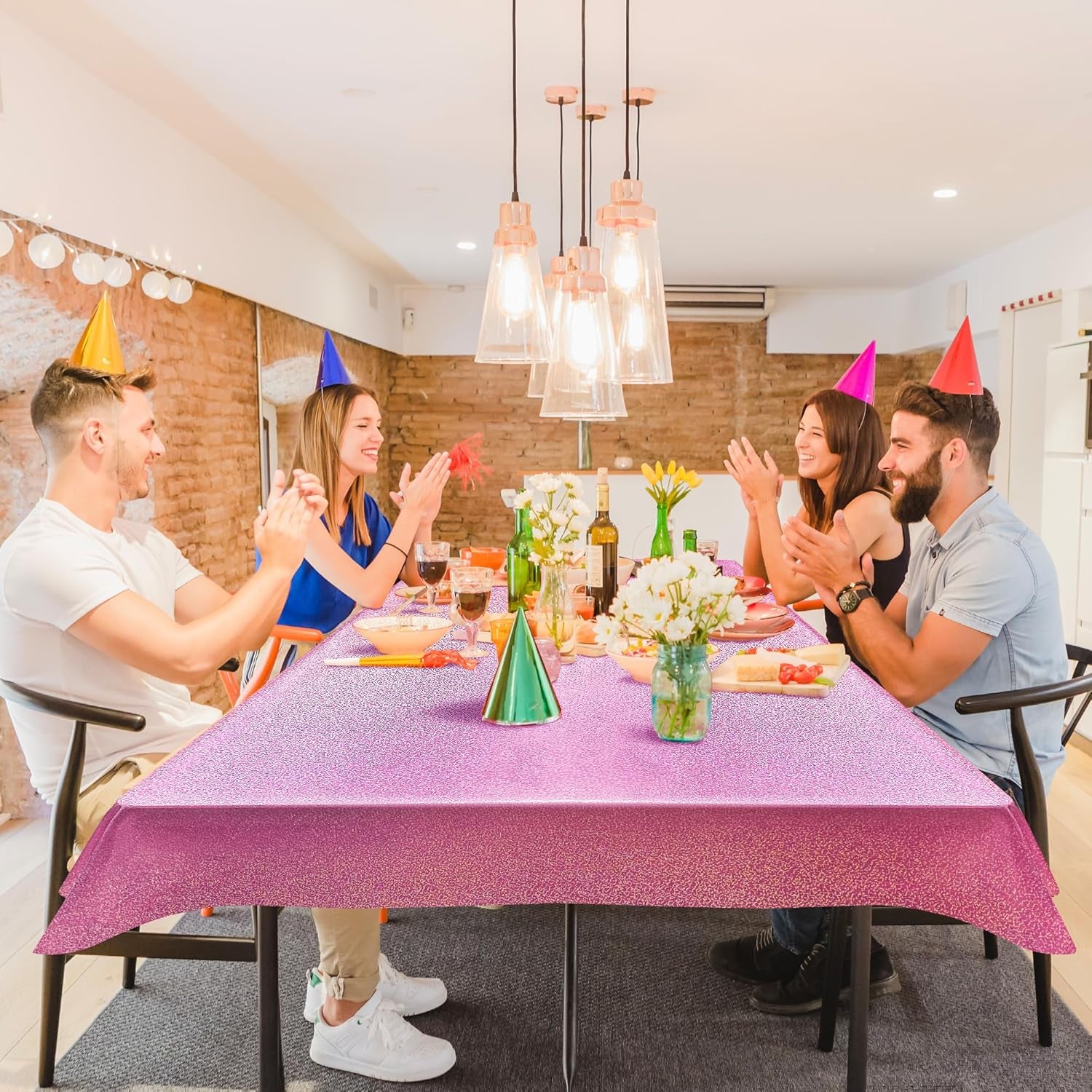 Holographic Tablecloth in Pink, Purple, Blue, and Fuchsia Red - 40" x 108" - Iridescent Plastic Table Decor for Valentine's Day, Birthday Parties, Halloween, and Bachelorette Celebrations