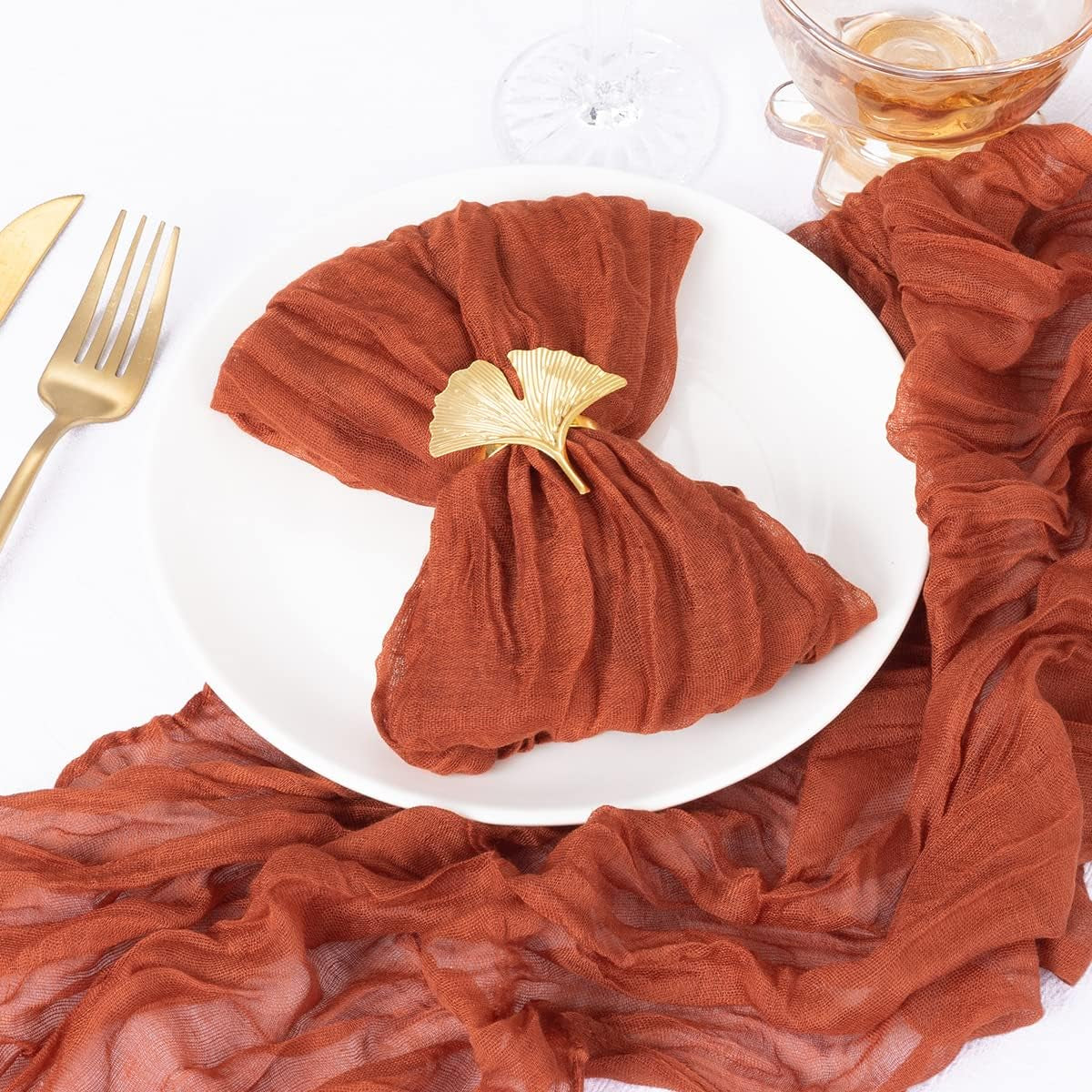 12 Pack Terracotta Cheesecloth Napkins Burnt Orange Fall Cloth Napkins Set of 12 Rust Thanksgiving Table Napkins Bulk 21X21 Inches for Wedding Bridal Baby Shower Dinner Party Decor
