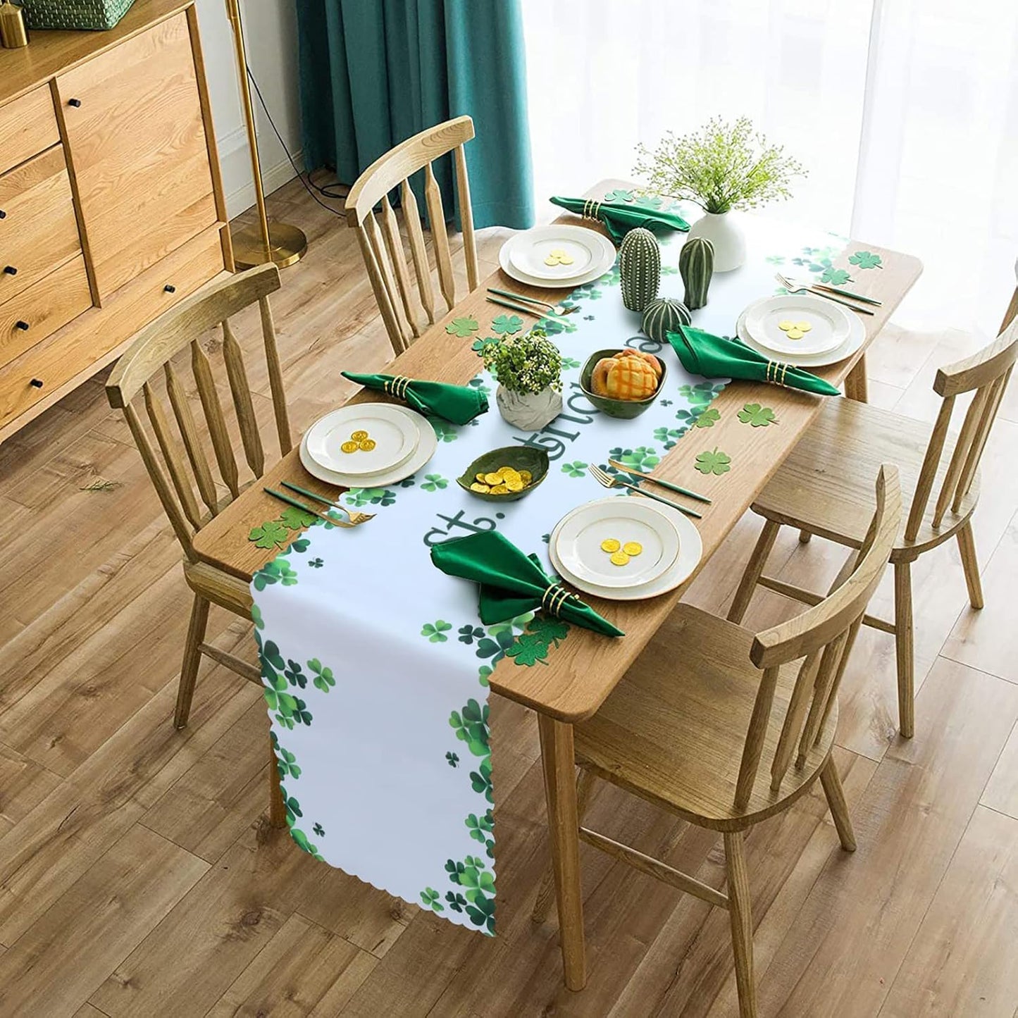 St Patricks Day Table Runner - 14 X 72 Inches Green Kitchen Shamrock Table Runner for Party/Farmhouse/Home Decoration/Holiday/Dinning Table, 1 Piece