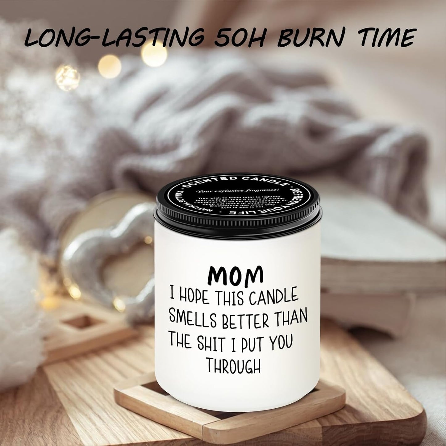 Mothers Day Gifts from Daughter Son,Birthday Gifts for Mom, Her, Bonus Mom, Mother (Mom I Hope This Candle-White)