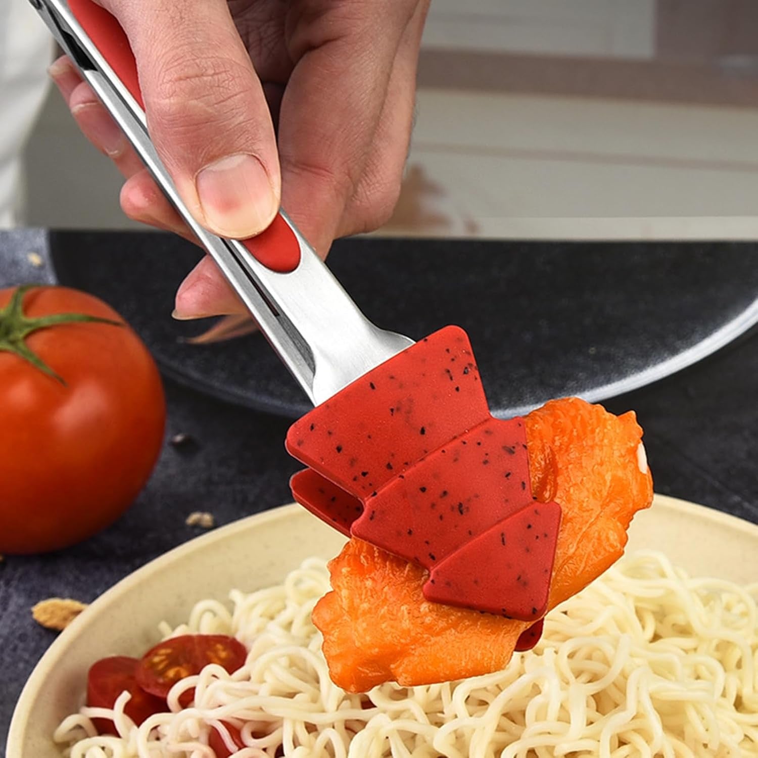 Christmas Kitchen Tongs, 2 Pack 10" Professional Stainless Steel Metal Tongs – Heat-Resistant for Grilling, BBQ, Serving Salad, Pasta, and Kitchen Use, Dishwasher Safe, Red