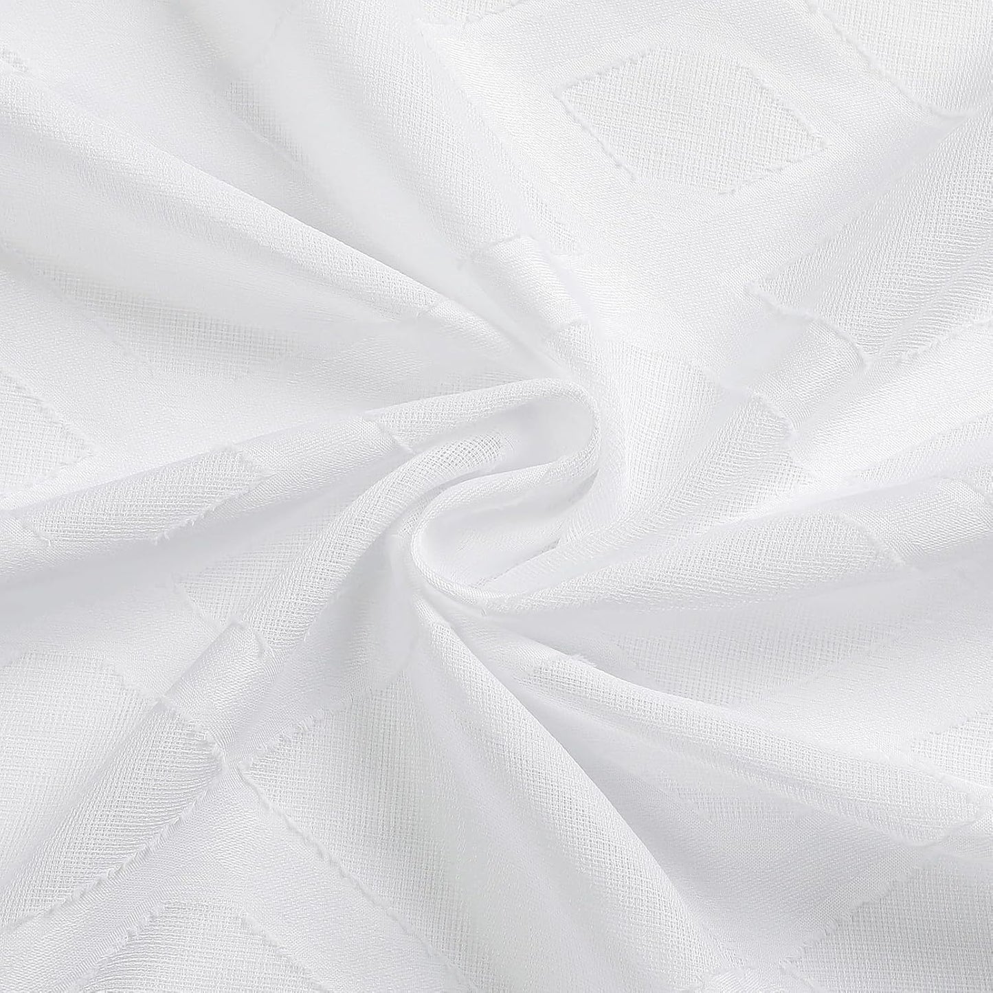 Sheer White Curtains 84 Inches Long 2 Panels Set for Bedroom, Light Filtering Geometric Jacquard Clip Textured Window Curtain, Modern Farmhouse Curtains for Living Room, Total Wide 84" Inch