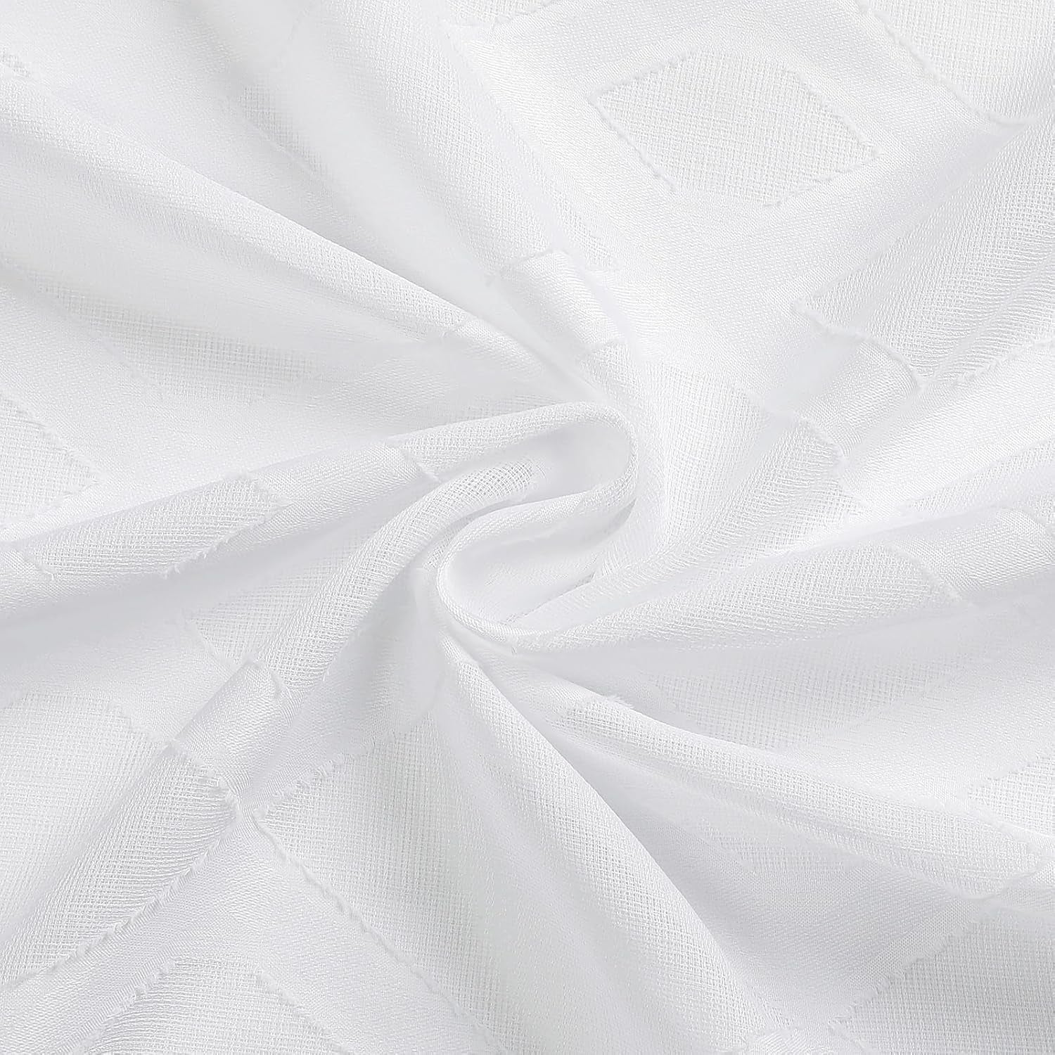 Sheer White Curtains 84 Inches Long 2 Panels Set for Bedroom, Light Filtering Geometric Jacquard Clip Textured Window Curtain, Modern Farmhouse Curtains for Living Room, Total Wide 84" Inch