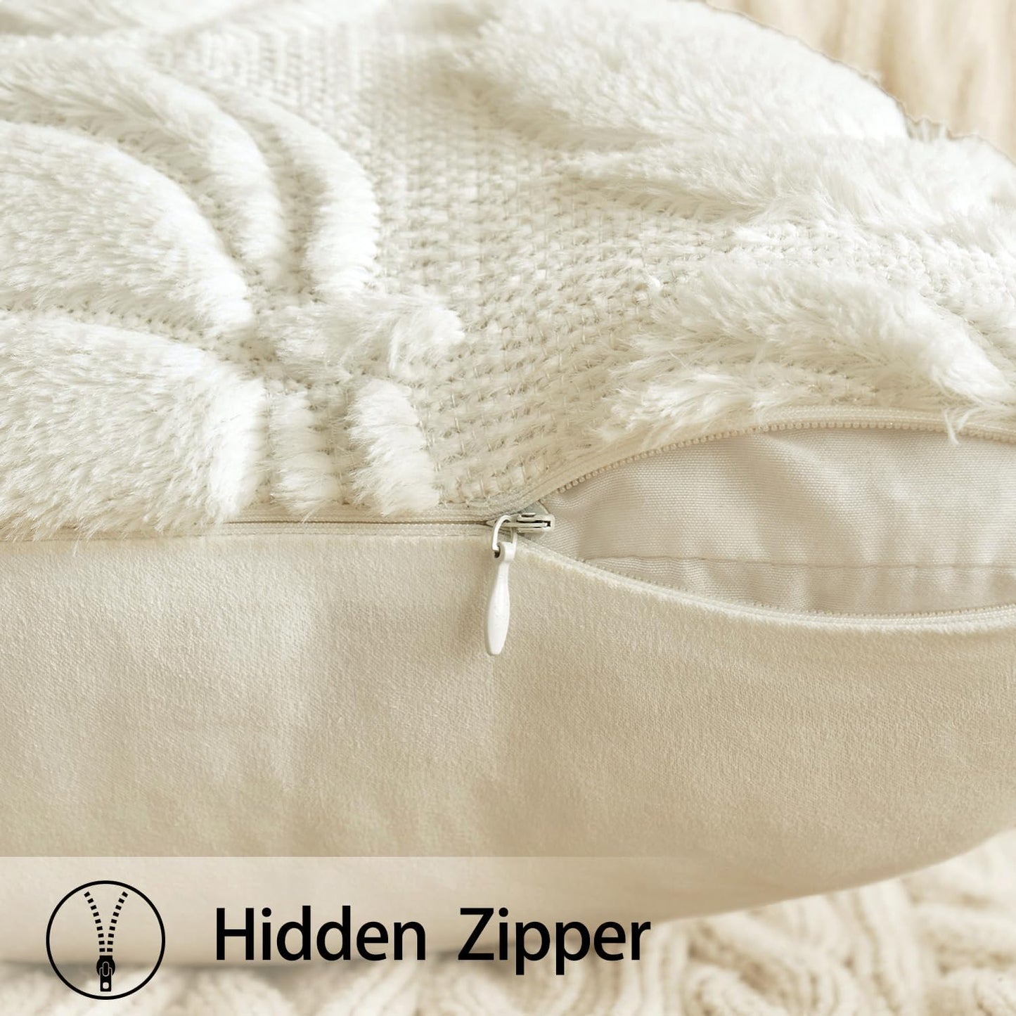 Autumn-Inspired Throw Pillow Covers 18x18 Set of 2 - Cream White Pumpkin Accent Pillowcases for Outdoor and Indoor Decor, Ideal for Sofa, Couch, Bed, and Living Room - Plush Faux Fur Halloween Farmhouse Home Accents