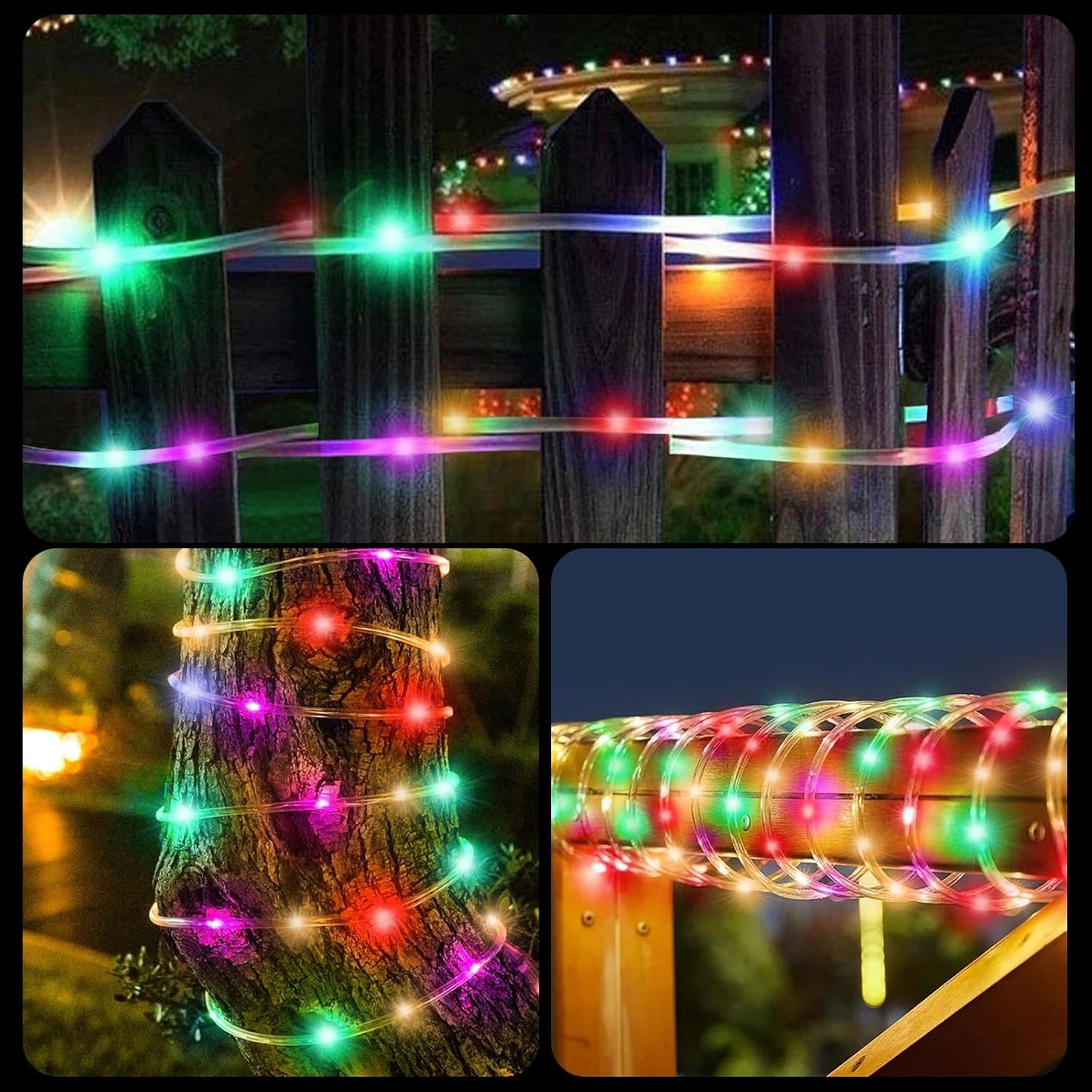 Solar String Lights with PVC Tube, 1 Pack, 33 Ft, 100 LED, Multi Color, 8 Modes, Durability, Waterproof, for Outdoor Use, Ideal for Garden, Patio, Yard, Wedding