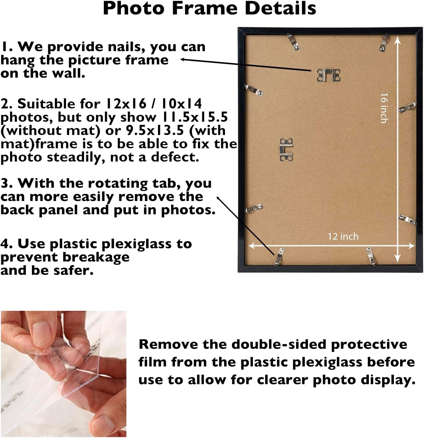 12X16 Black Picture Frame for 30 X 40Cm Diamond Painting Art, Display Photo 12 X 16 or 10 X 14 without Mat, Wall Hanging Large Diamond Painting Frames with Plexiglass