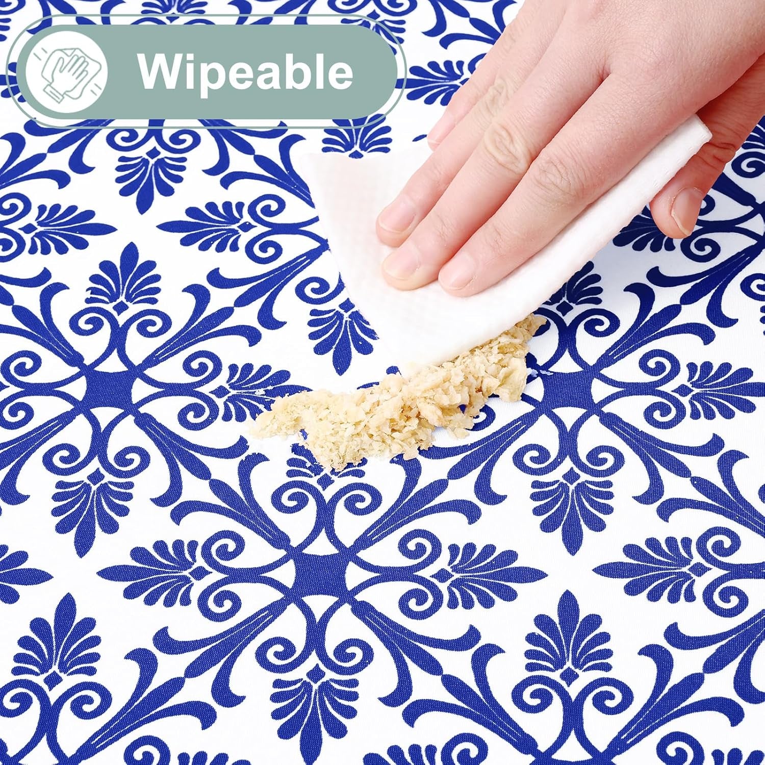 2 Pack 6 Foot Rectangle Picnic Tablecloth, Elastic Fitted Waterproof Table Cover, Windproof Washable Polyester Table Cloth for Camping, Indoor and Outdoor (Blue, 30" X 72")