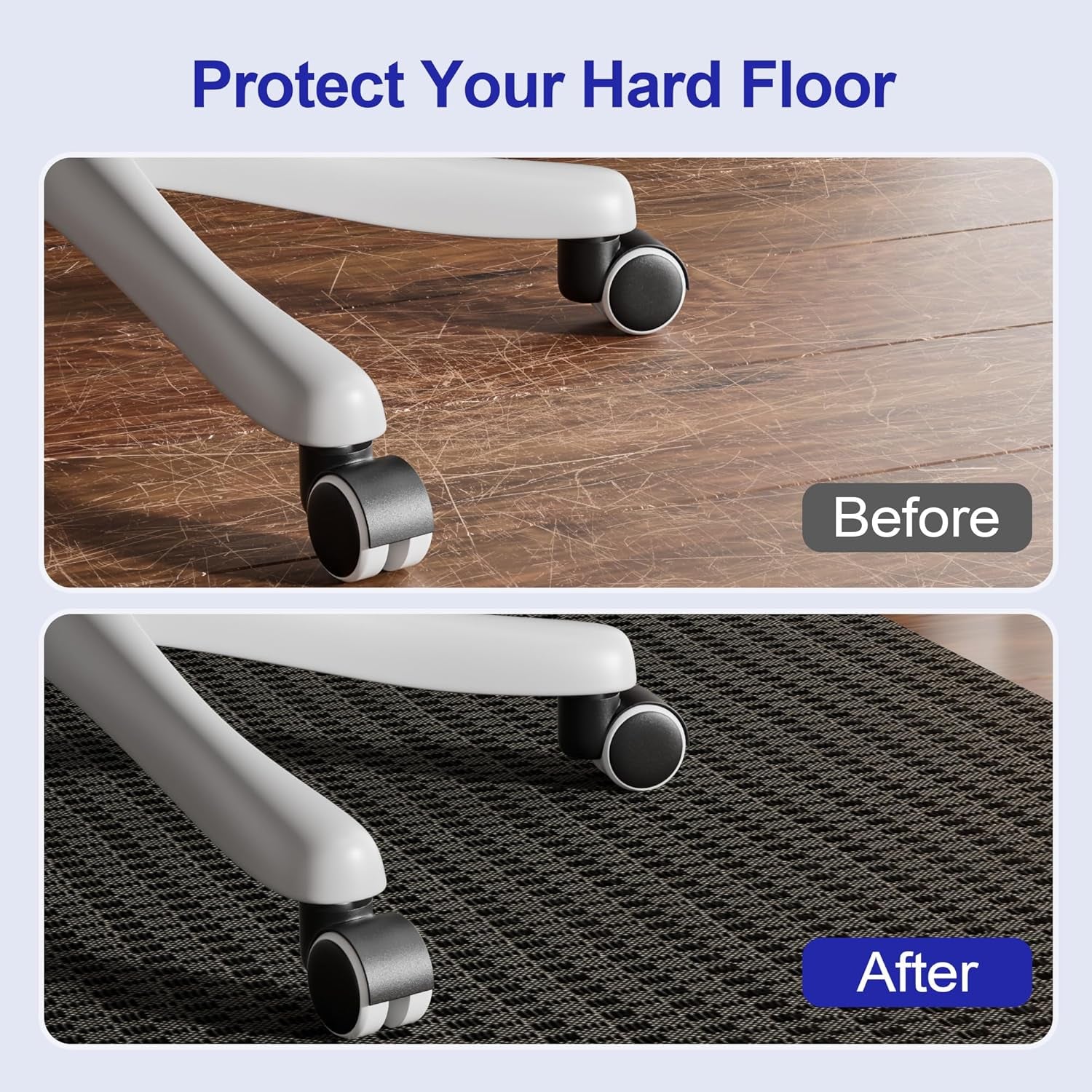 Office Chair Mat for Hardwood Floor, 48"×36" Heavy Duty Hard Floor Protector for Chairs, Anti-Slip PVC Woven Computer Desk Chair Mat for Home Office, Black Brown