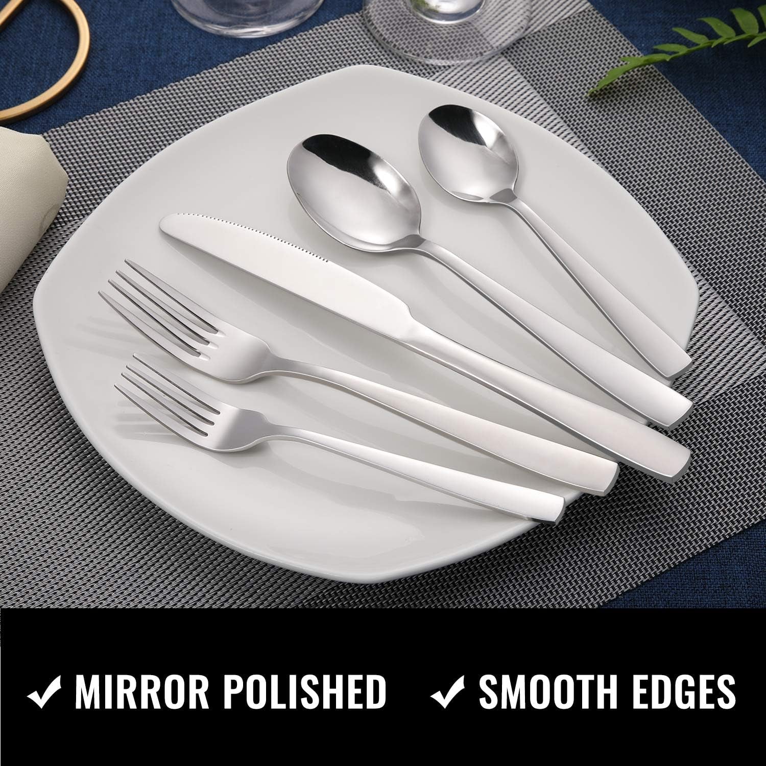 24-Piece Silverware Set with Steak Knives, Stainless Steel Flatware Cutlery, Mirror Polished Flatware Serving Utensils Set for 4, Includes Forks Spoons Knives Silverware, Dishwasher Safe