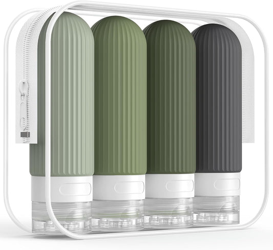 Travel Bottles for Toiletries, TSA Approved 3Oz Silicone Journey Size Containers, Portable Split Bottle for Conditioner, Shampoo, Lotion- 4 Pack Desert Sage