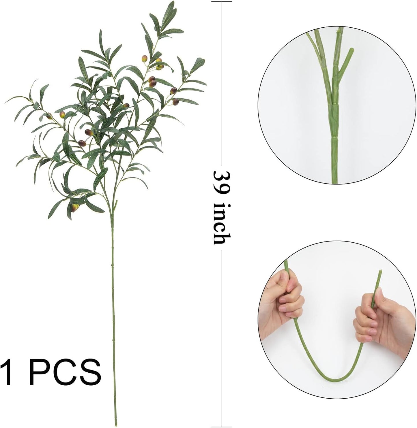 3 PCS 39" Fake Olive Tree Branches Olive Stems Large Tall Artificial Greenery Stems Bulk Faux Olive Branches for Vase Olive Leaves Plant Branch Greenery Decor