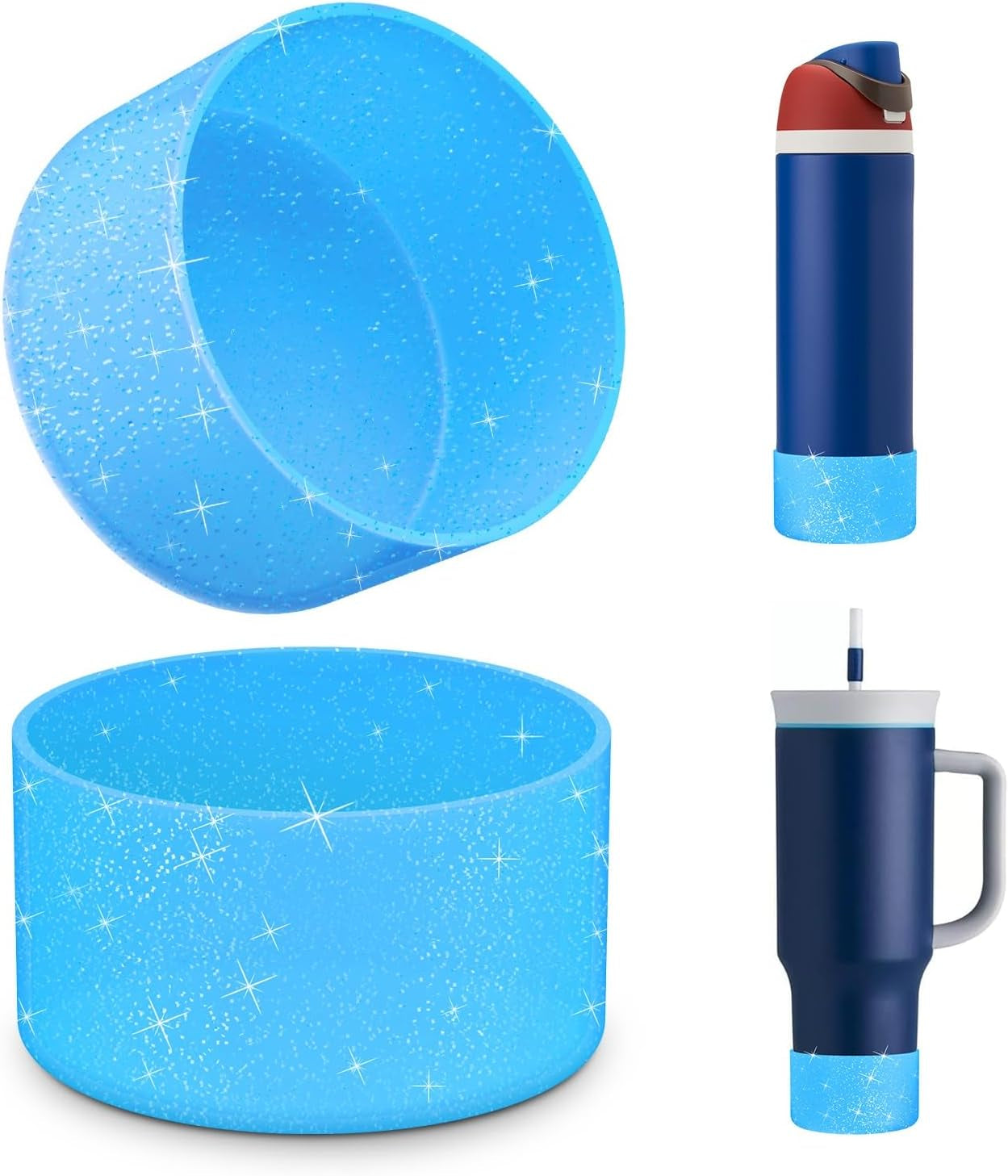 2 PCS Glitter Silicone Boot for Owala Water Bottle, Anti-Slip Protective Sleeve for Freesip/Twist/Flip Stainless Steel Water Bottles Accessories