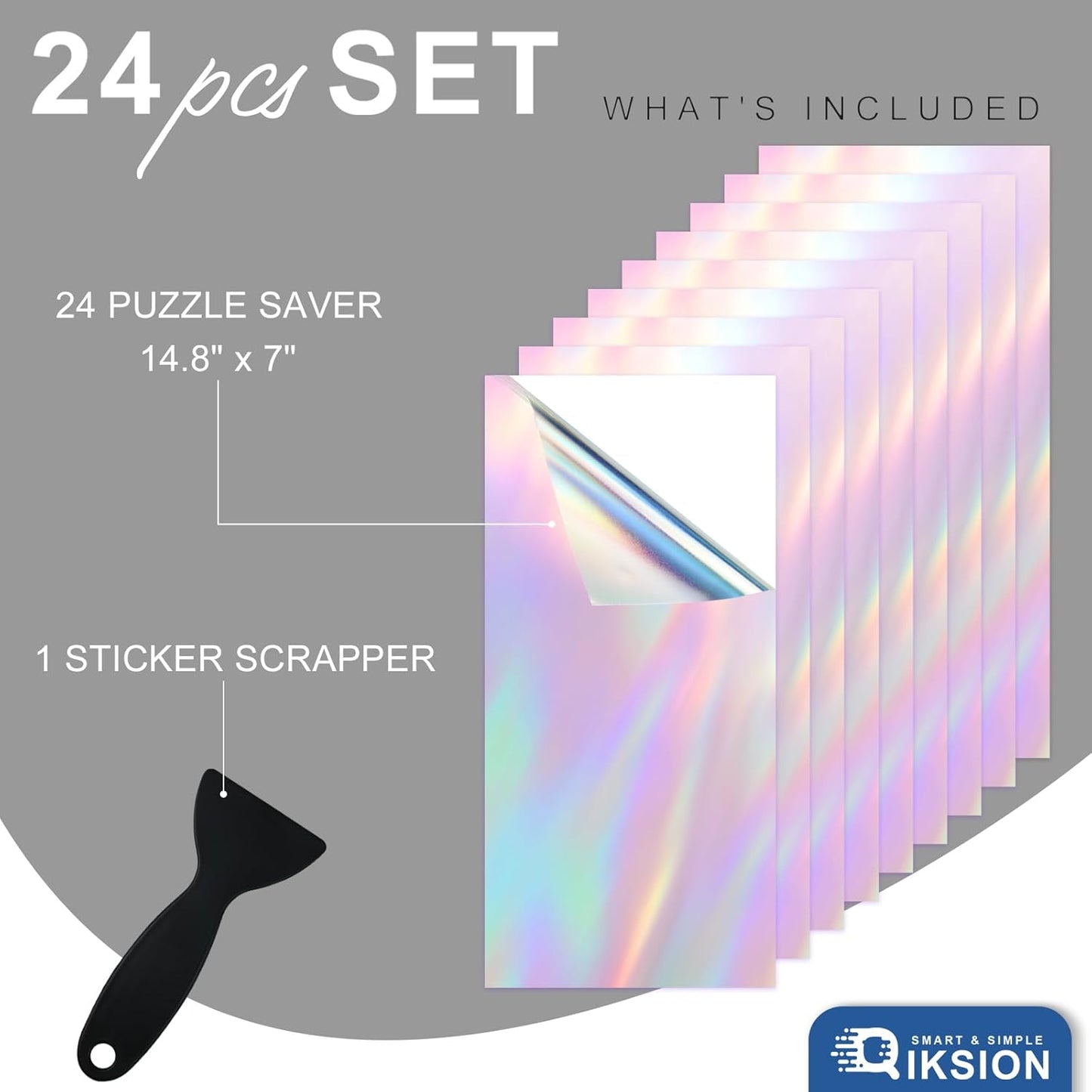Puzzle Glue Sheets for 4 X 1000 Puzzles, 24 Sheets Iridescent Puzzle Saver, Shiny Laser Puzzle Saver Sheets Peel and Stick, Holographic Foil Puzzle Glue and Frame No Stress & No Mess