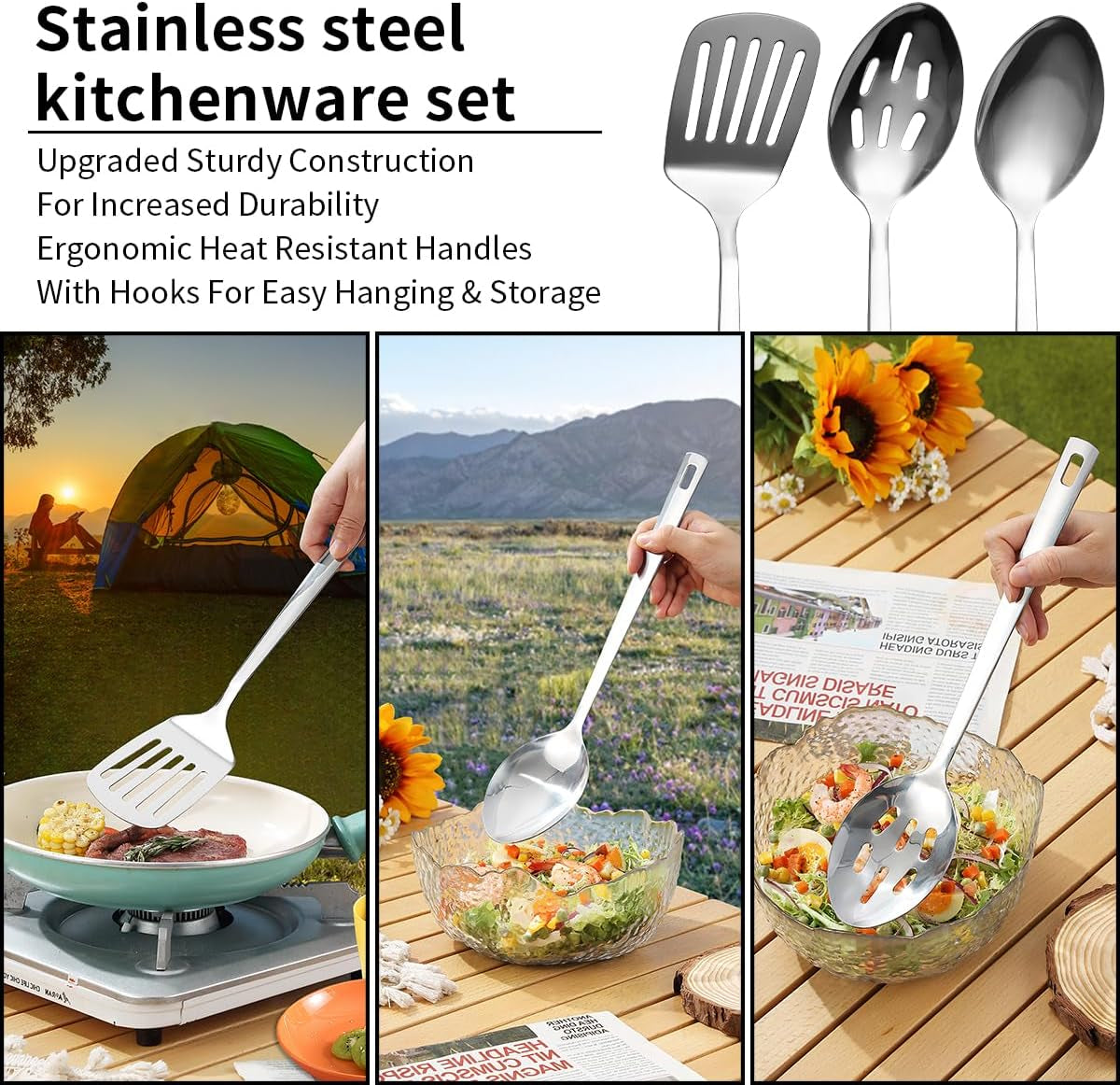Camping Essentials: Comprehensive Cooking Utensils Set with Silverware, Plates, and Cups for Outdoor Activities, Picnics, and BBQs