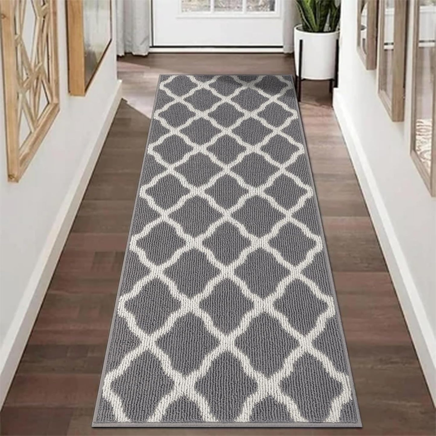 Washable Runner Rug 20"X59" Dirt Trapping Non Slip Rubber Backing Rug Runner Floor Mats Carpet Runners for Entryway Hallway Kitchen Garage Laundry Room, Light Gray