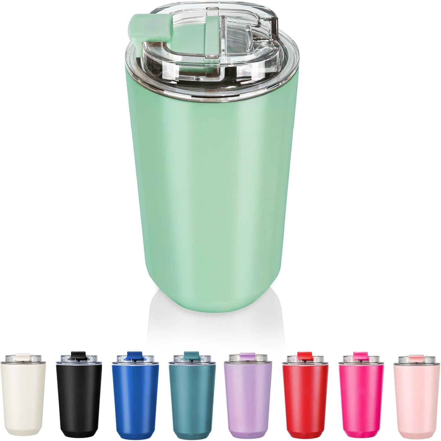 Insulated Tumblers with Lid, 14 Oz Travel Coffee Mug Stainless Steel Vacuum Cup, Leak Proof Reusable Double Walled Coffee Tumbler for Iced and Hot Drinks, Green