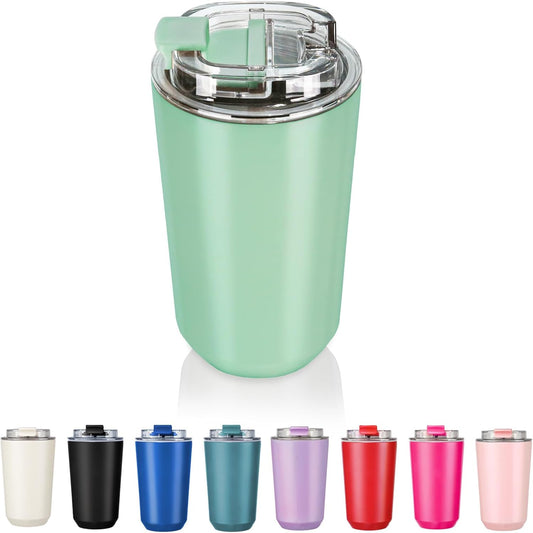 Insulated Tumblers with Lid, 14 Oz Travel Coffee Mug Stainless Steel Vacuum Cup, Leak Proof Reusable Double Walled Coffee Tumbler for Iced and Hot Drinks, Green
