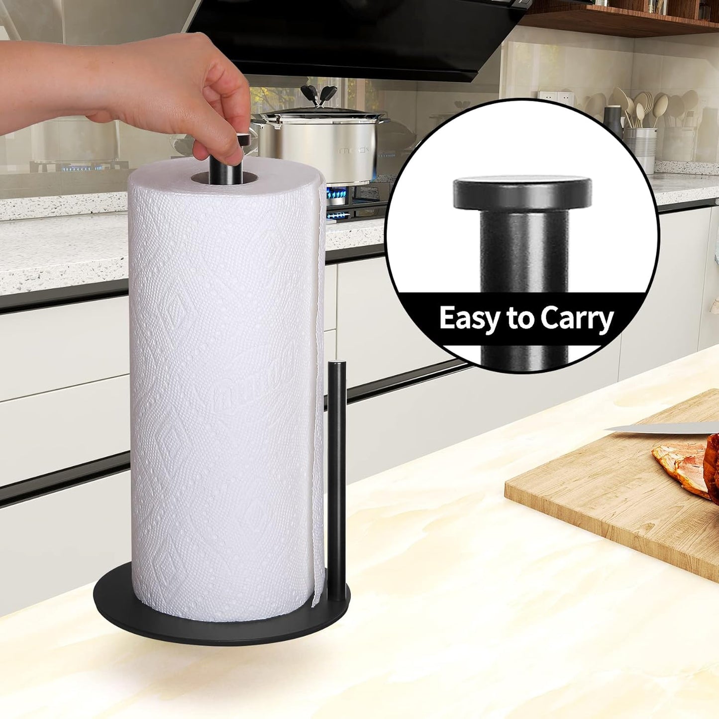 Paper Towel Holder Countertop, , Black Kitchen Paper Towel Holder Stand for Kitchen and Bathroom Organization, Stainless Steel Paper Towel Holders for Standard and Large Rolls (Matte Black)