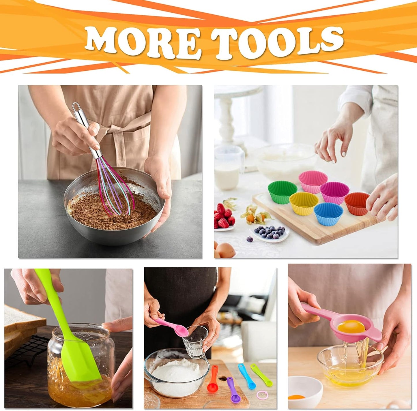 153Pcs Cake Baking Pan Set Decorating Supplies Kit, Stainless Steel 4/6/8/9.5 Inch Cake Pans with Icing Tips Tools, Parchment Papers, Whisk, Egg Separator, Muffin Cups, Measuring Spoon