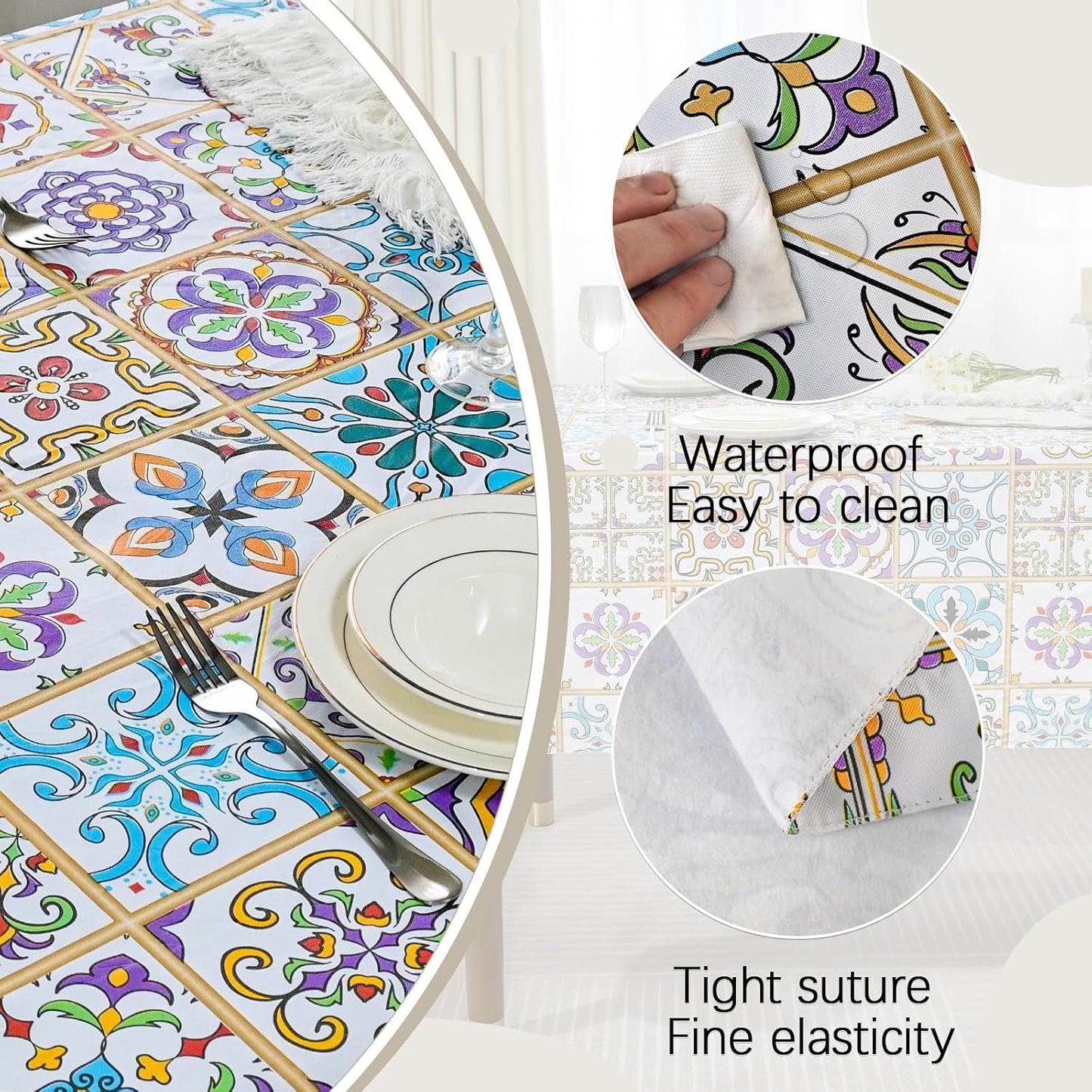 Rectangle Tablecloth, Waterproof Vinyl Table Cloth with Flannel Backing, Plastic Table Cloths for Dinner, Kitchen, Outdoor and Parties, 60"X84"