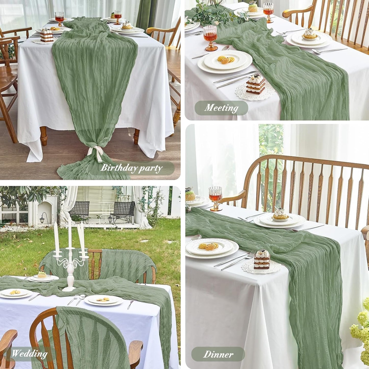 1 Pcs Cheesecloth Table Runner - 10Ft Sage Green Boho Gauze Cheese Cloth Table Runners for Baby Shower Decoration Wedding Party Summer Garden Farmhouse