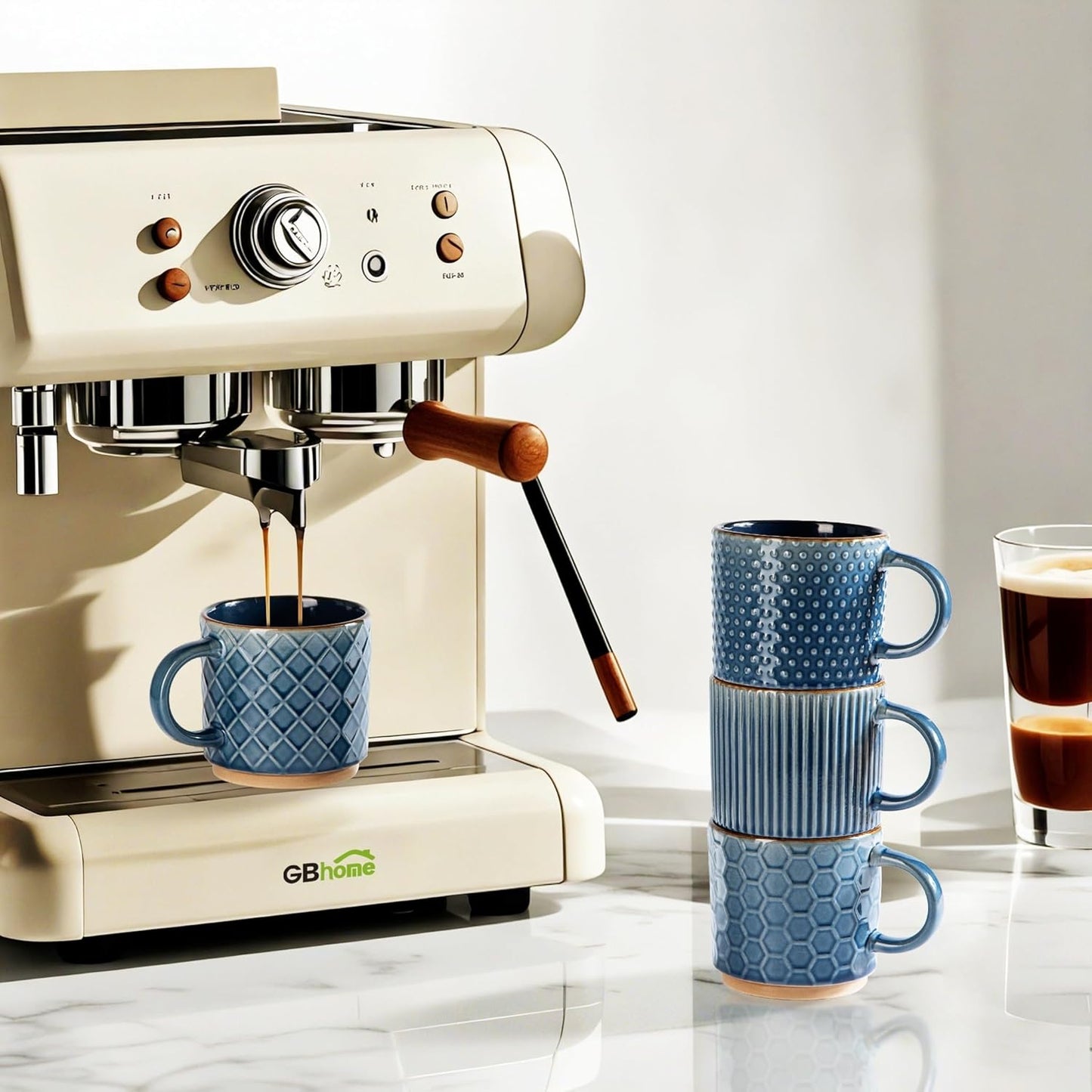 Stackable 12 OZ Ceramic Coffee Mugs Set of 4 with Textured Patterns, Dishwasher and Microwave Safe, Ideal for Lattes, Cappuccinos, and Cocoa