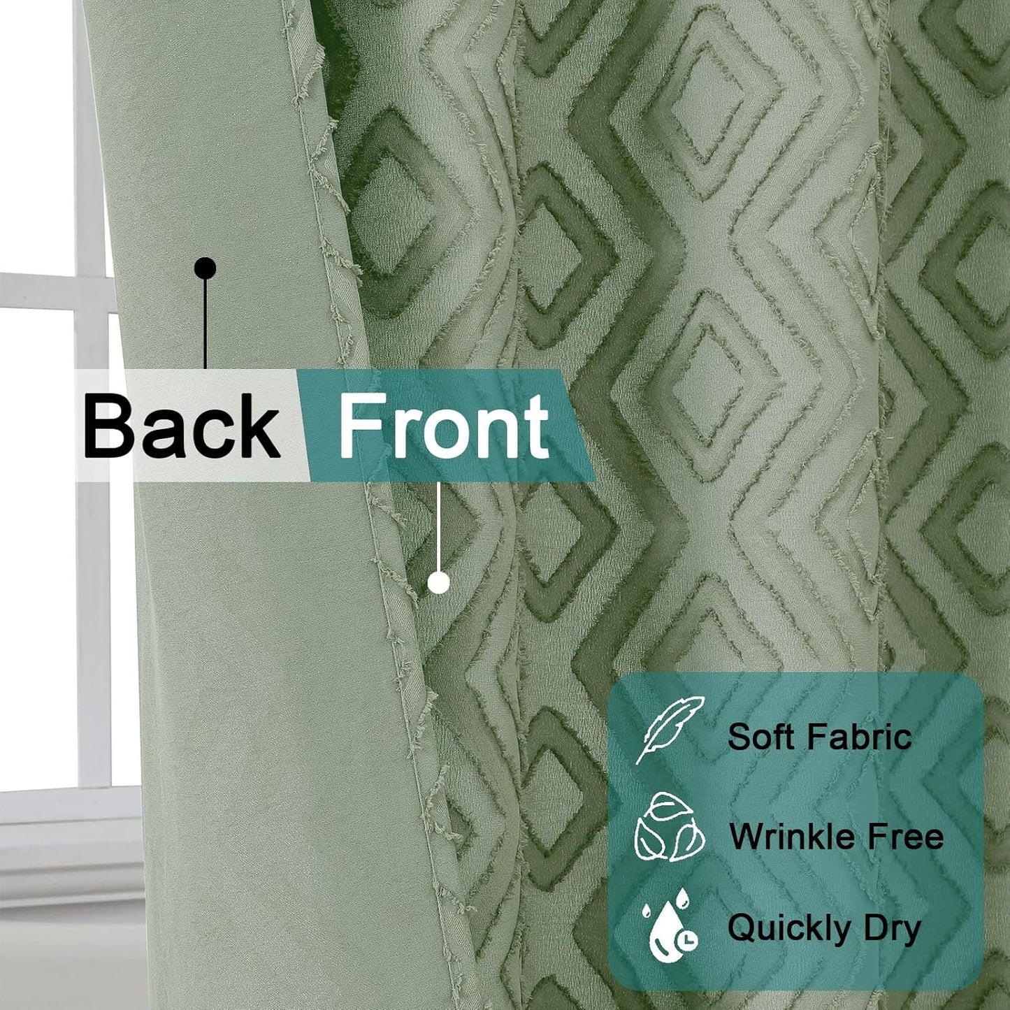 Diamo Stall Small Shower Curtain 36X72 Inch, Sage Green Premium Geometric Jacquard Textured Fabric for Bathroom, Soft Airy Wrinkle Free Decorative Shower Curtain with 12 Plastic Hooks