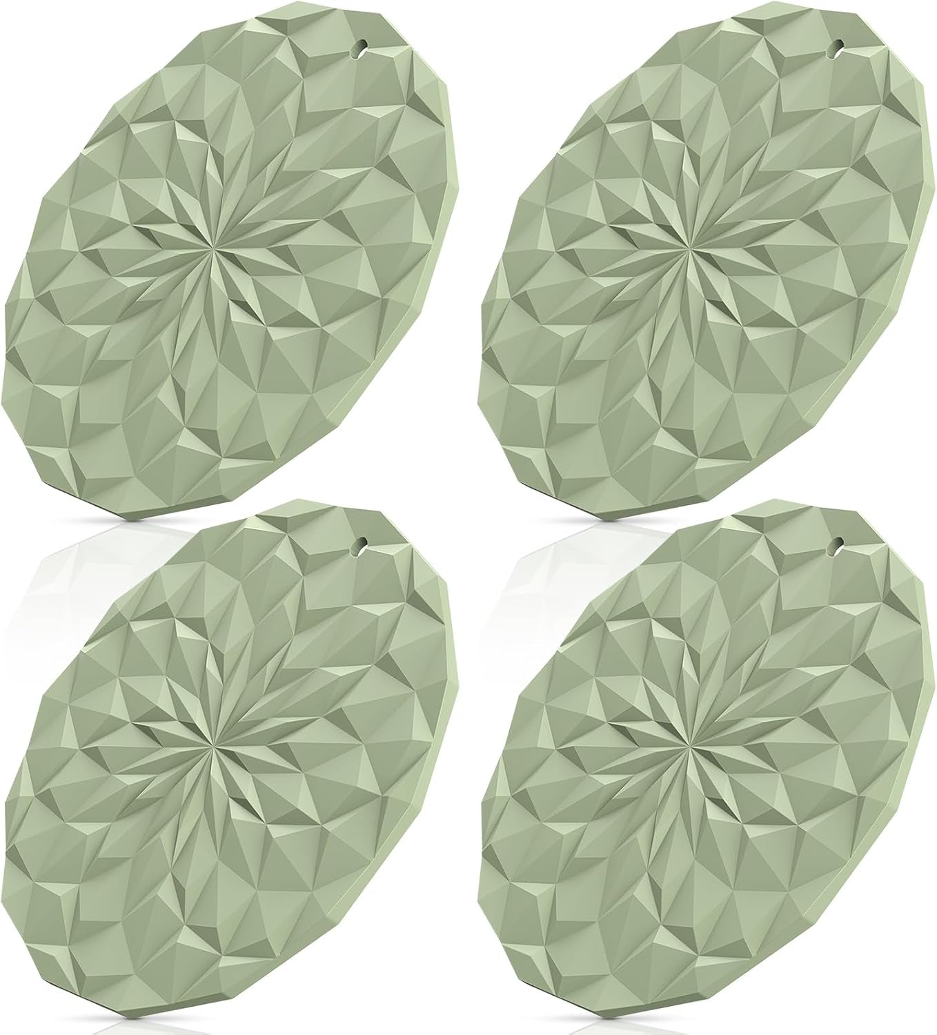 Silicone Trivet Mats - 4 Pack Pot Holders - 7.4'' Thickened Hot Pads for Hot Pots, Pans and Dishes, Heat Resistant Silicone Trivet for Table and Counter Top Desert Sage