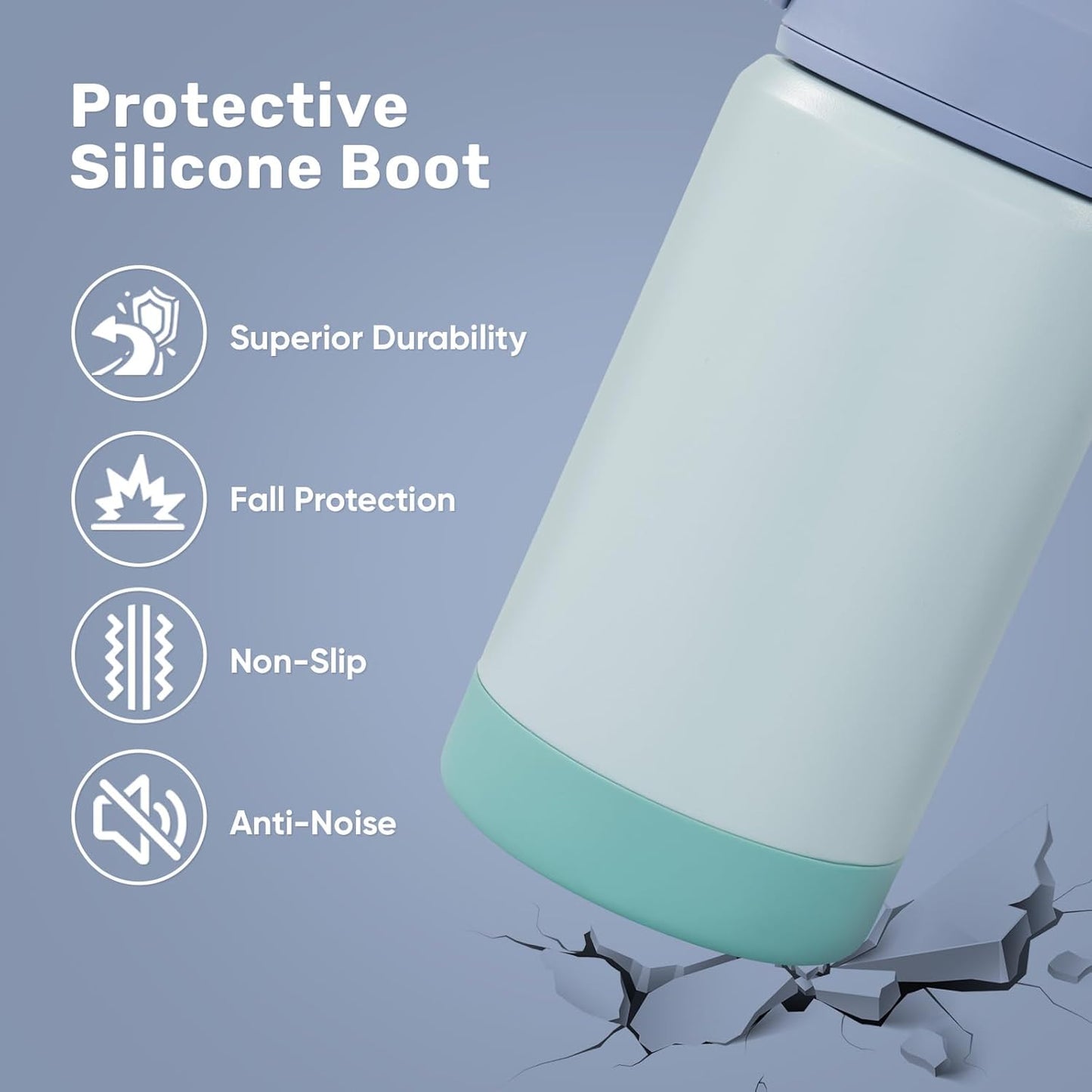 12 Oz Water Bottle, Kids Water Bottles for School, Toddler Water Bottle with Straw & Handle, 304 Stainless Steel Insulated Water Bottle, Non-Slip Silicone Base, BPA Free, Haze Blue