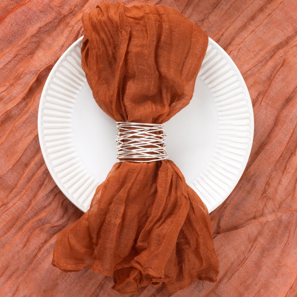 12 Pack Terracotta Cheesecloth Napkins Burnt Orange Fall Cloth Napkins Set of 12 Rust Thanksgiving Table Napkins Bulk 21X21 Inches for Wedding Bridal Baby Shower Dinner Party Decor