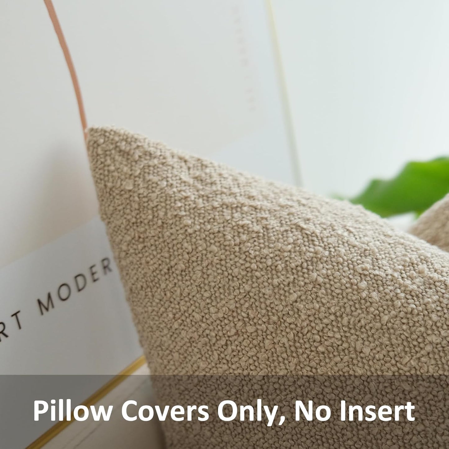 Pack of 2 Textured Boucle Throw Pillow Covers Accent Solid Pillowcovers Home Decor 20 X 20 Inch Khaki