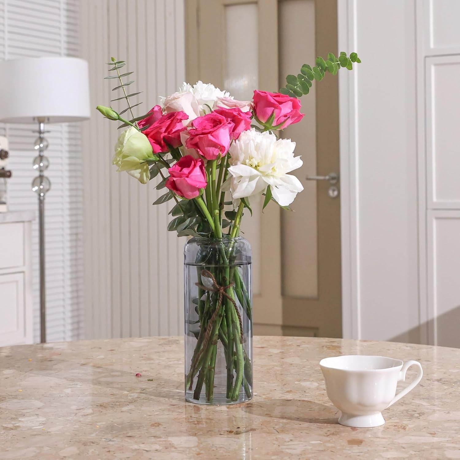 Glass Flower Vase, 8 Inch Tall Bud Vases, Home Decor Vases for Centerpiece for Living Room and Bedroom, Decorative Vases for Wedding, Valentines' Day, Mother'S Day (Grey)