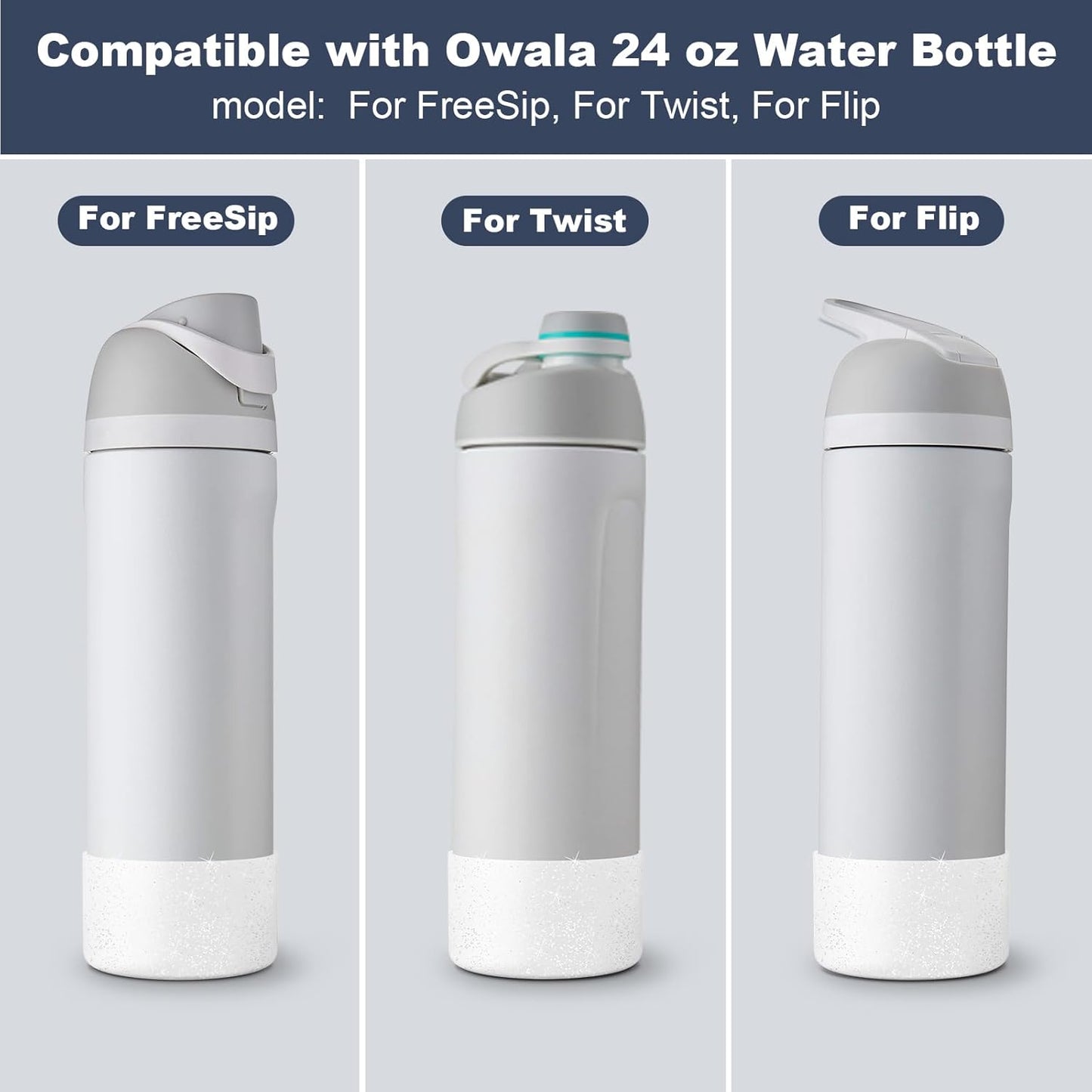 2 PCS Glitter Silicone Boot for Owala Water Bottle, Anti-Slip Protective Sleeve for Freesip/Twist/Flip Stainless Steel Water Bottles Accessories