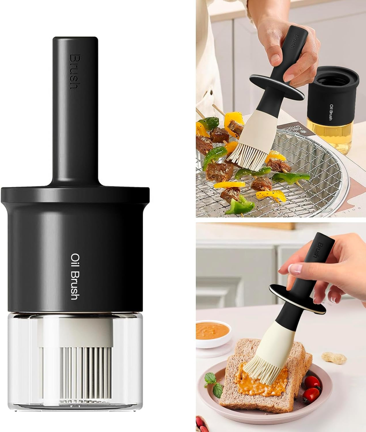 300ml Glass Oil Dispenser with Silicone Basting Brush - Versatile Kitchen Tool for Oils, Vinegars, and Sauces - Black