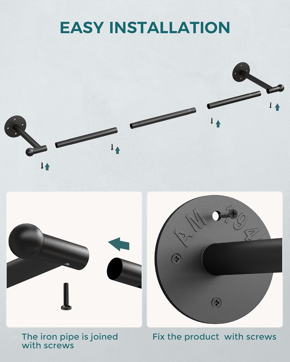 Industrial Pipe Clothing Rack, Wall Mounted Clothes Rack, Closet Rods for Hanging Clothes, 33" Multi-Purpose Hanging Rod for Laundry Room, Bedroom and Closet Storage