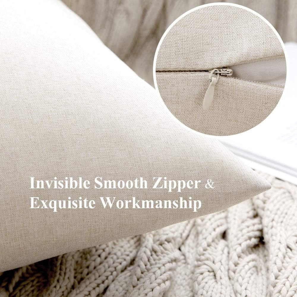 Pack of 2 Decorative Outdoor Solid Waterproof Throw Pillow Covers Faux Linen Garden Farmhouse Cushion Cases for Patio Tent Balcony Couch Sofa 18X18 Inch Beige