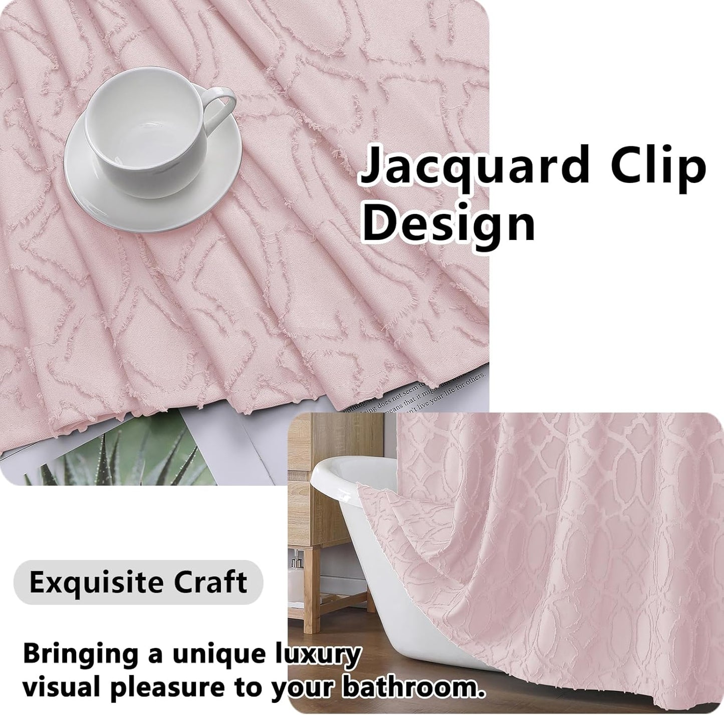Blush Stall Shower Curtain Set 36X72 Inches, Jacquard Geometric Textured Tufted Fabric Shower Curtains for Bathroom, Boho Half Size RV Shower Curtains with 12 Plastic Hooks
