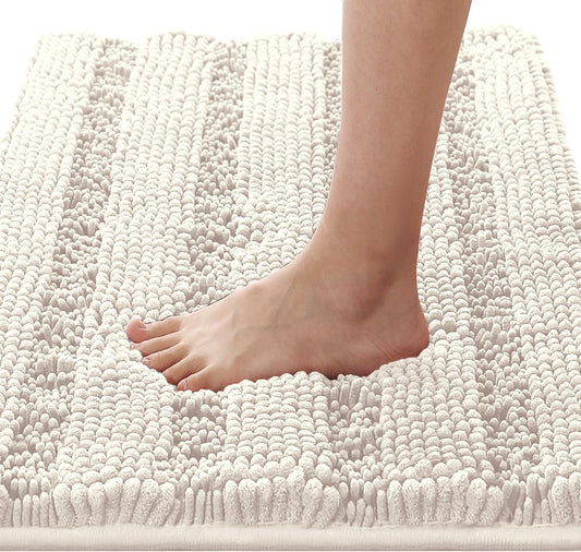 Bathroom Rugs Bath Rugs for Bathroom Non Slip Bath Mats Extra Thick Chenille Striped Rug 17" X 24" Absorbent Soft Shaggy Washable Dry Fast Bath Mats for Bath Room Floor - Ivory