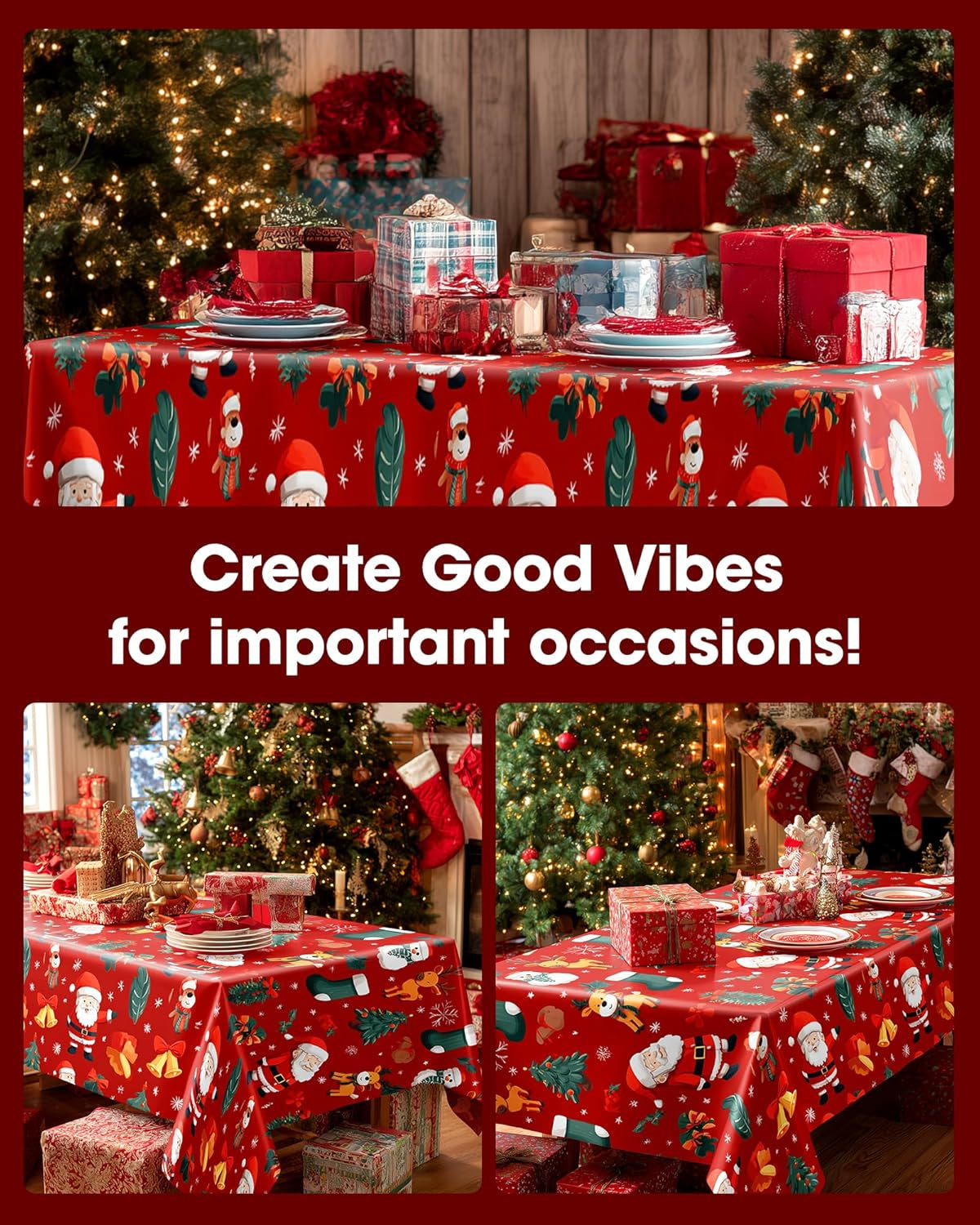 Plastic Table Cloth Disposable 10 Pack, 54 X 108 Inch Table Cloths for Parties, Decorative Tablecloths for Rectangle Tables, Christmas Tablecloth Plastic, Leakproof & Sturdy, Christmas Red