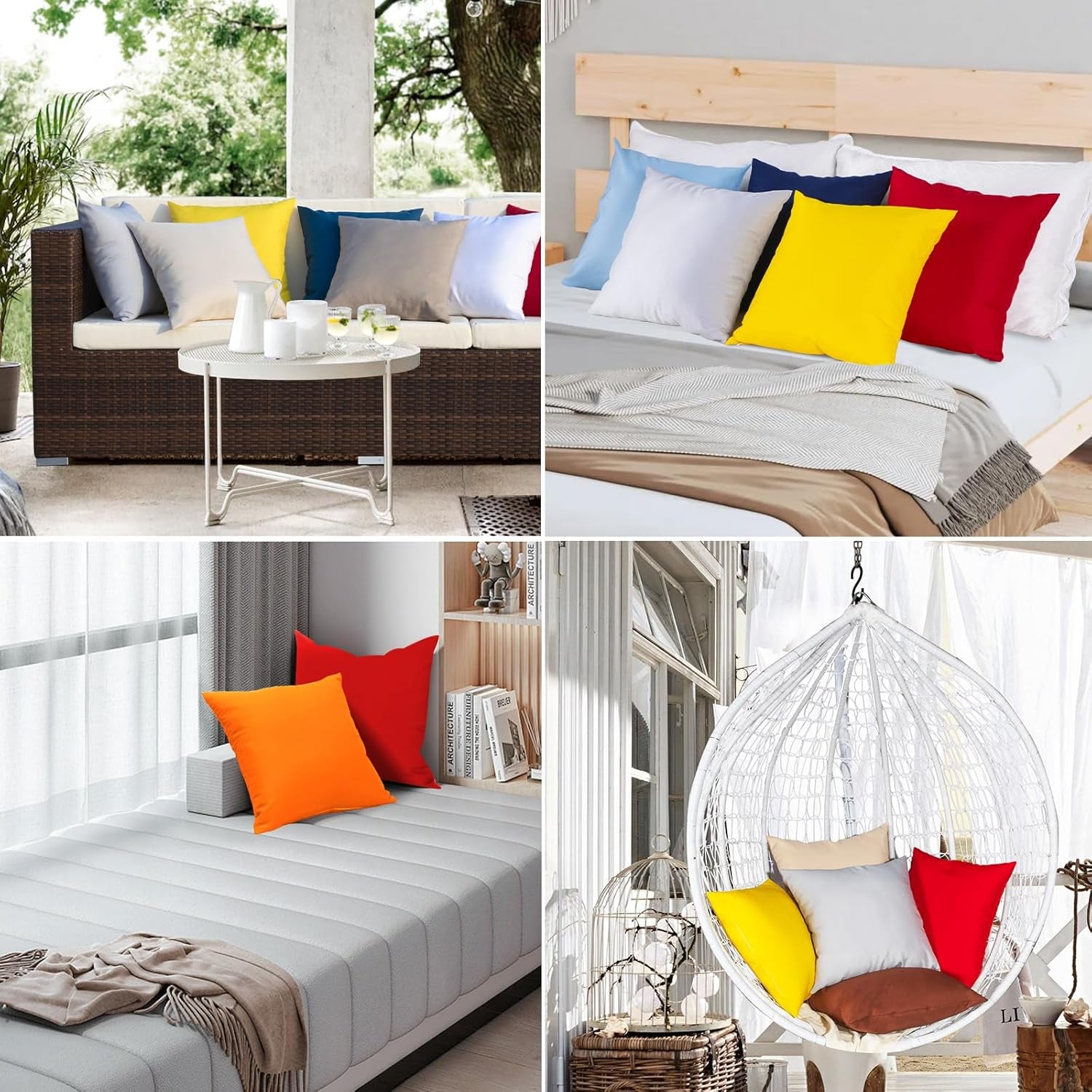 16X16 Inch Pack of 2 Outdoor Waterproof Pillow Covers Only Patio Throw Pillowcase Khaki