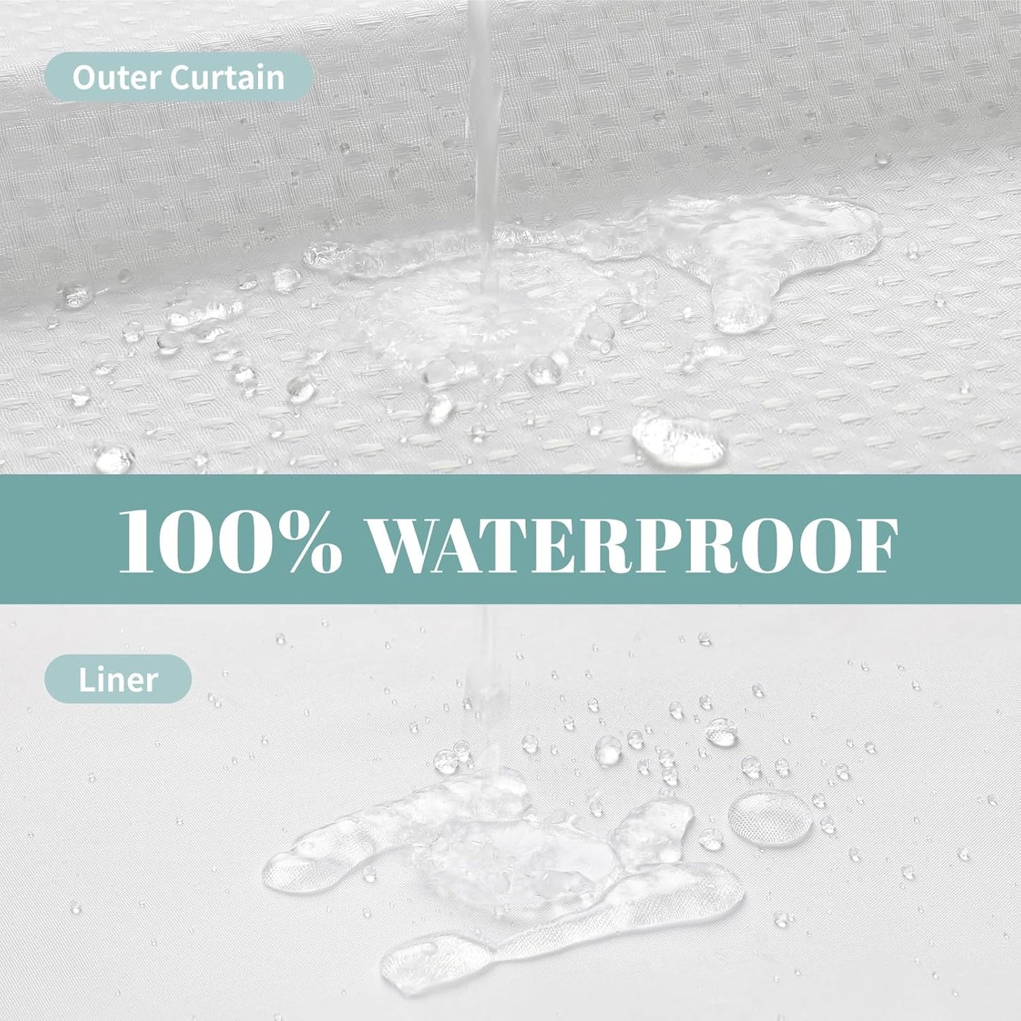 White No Hook Waffle Weave Shower Curtain with Snap-In Liner Replacement, 230GSM Waterproof Fabric Hotel Shower Curtain Set for Bathroom, through Mesh Top Window,71Wx74H