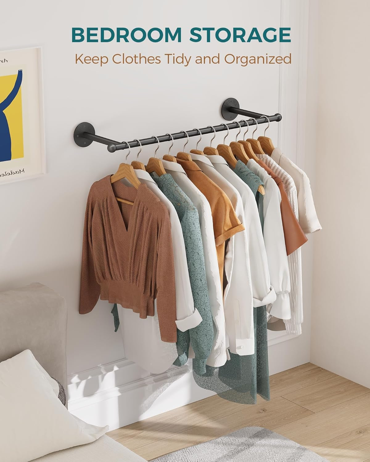 Industrial Pipe Clothing Rack, Wall Mounted Clothes Rack, Closet Rods for Hanging Clothes, 33" Multi-Purpose Hanging Rod for Laundry Room, Bedroom and Closet Storage