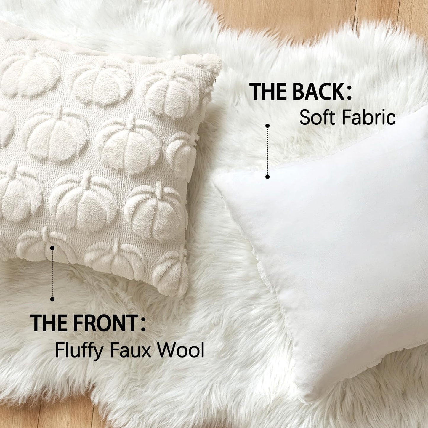 Fall Throw Pillow Covers 18X18 Set of 2 Autumn Decorations Beige Pumpkin Accent Pillowcase for Sofa Couch Porch Bed Living Room Soft Plush Faux Fur Halloween Farmhouse Home Decor