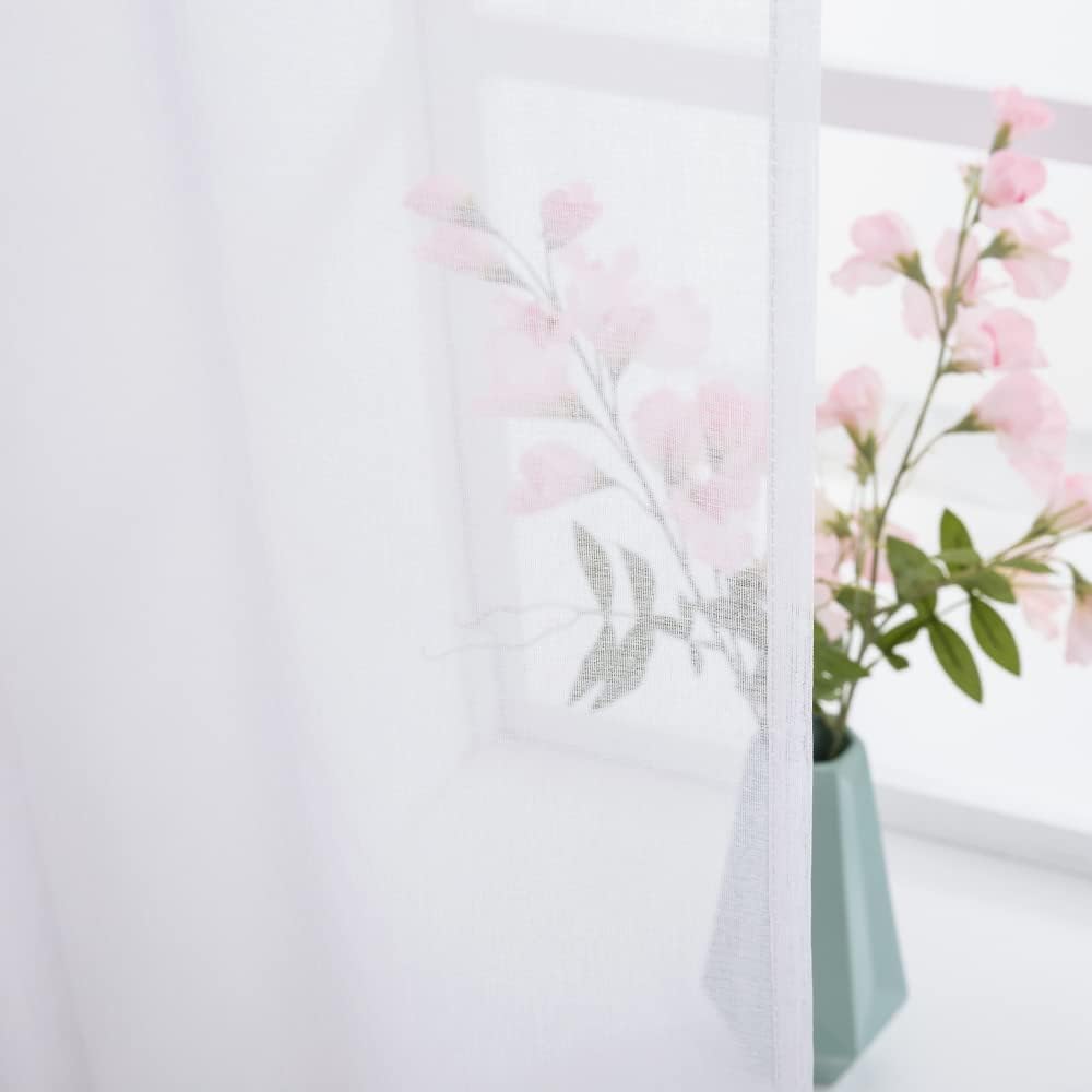Linen Textured Sheer Curtain Valance Farmhouse Rod Pocket Drapes for Bathroom Cafe Small Window 1 Panel 60 W X 18 L Bundle with Sheer Kitchen Curtains 24 Inches Length 2 Panels, 29 X 24, White