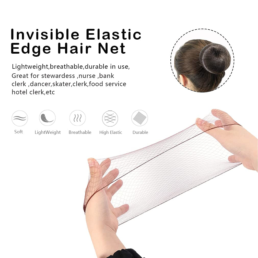 Invisible Hair Nets and U Shaped Hair Pins Set/Hair Bun Shaper Set with 50Pcs Elastic Edge Mesh Hair Nets and 10Pcs Positioning U Shaped Hair Pins for Women Hair Bun(Brown)