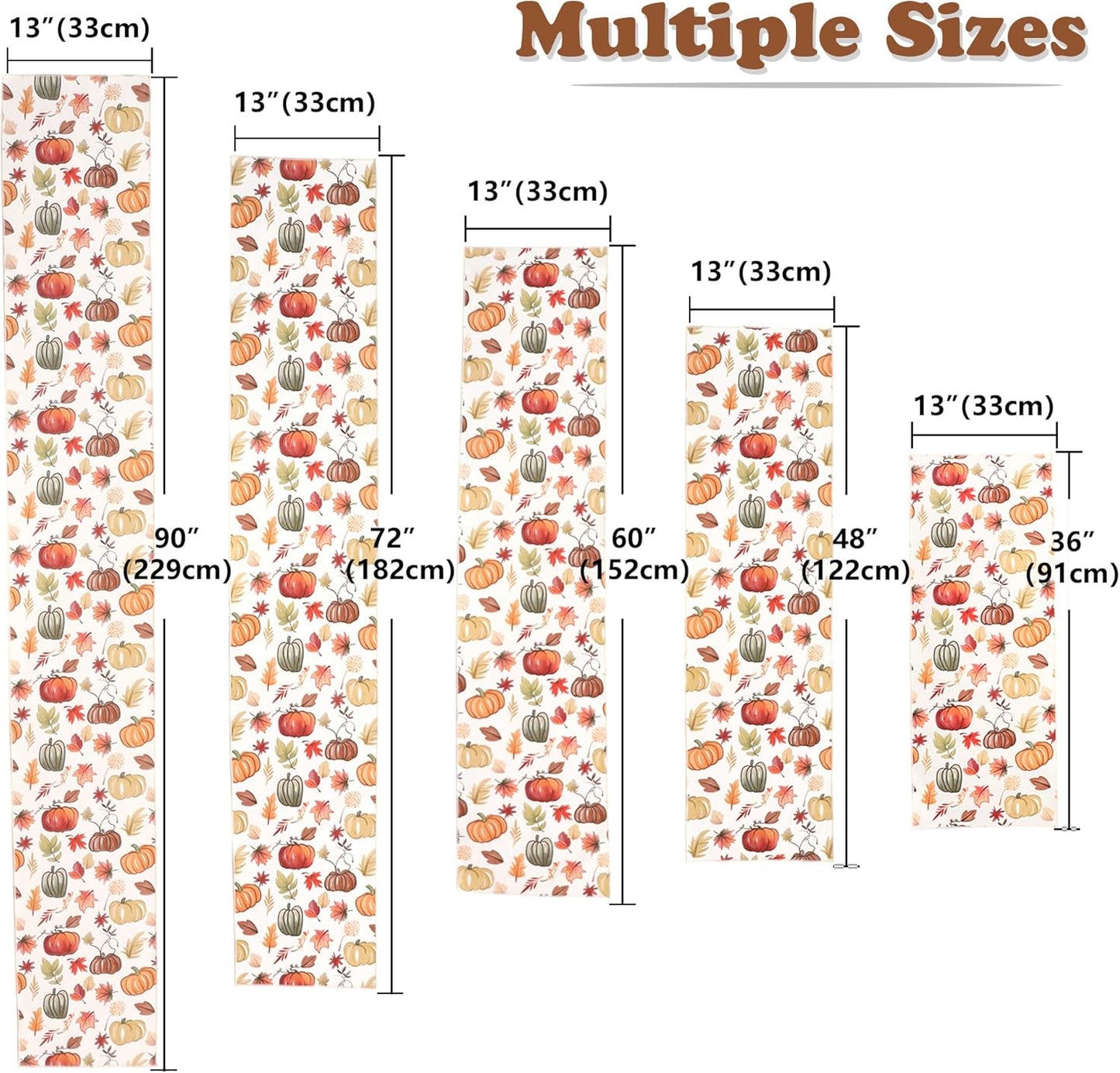 Fall Table Runner for Kitchen Dining Table, Thanksgiving Autumn Printed Harvest Pumpkins Maple Leaves Textured Fabric Halloween Holiday Home Decorations, Water-Proof, Washable, 13" W X 36" L