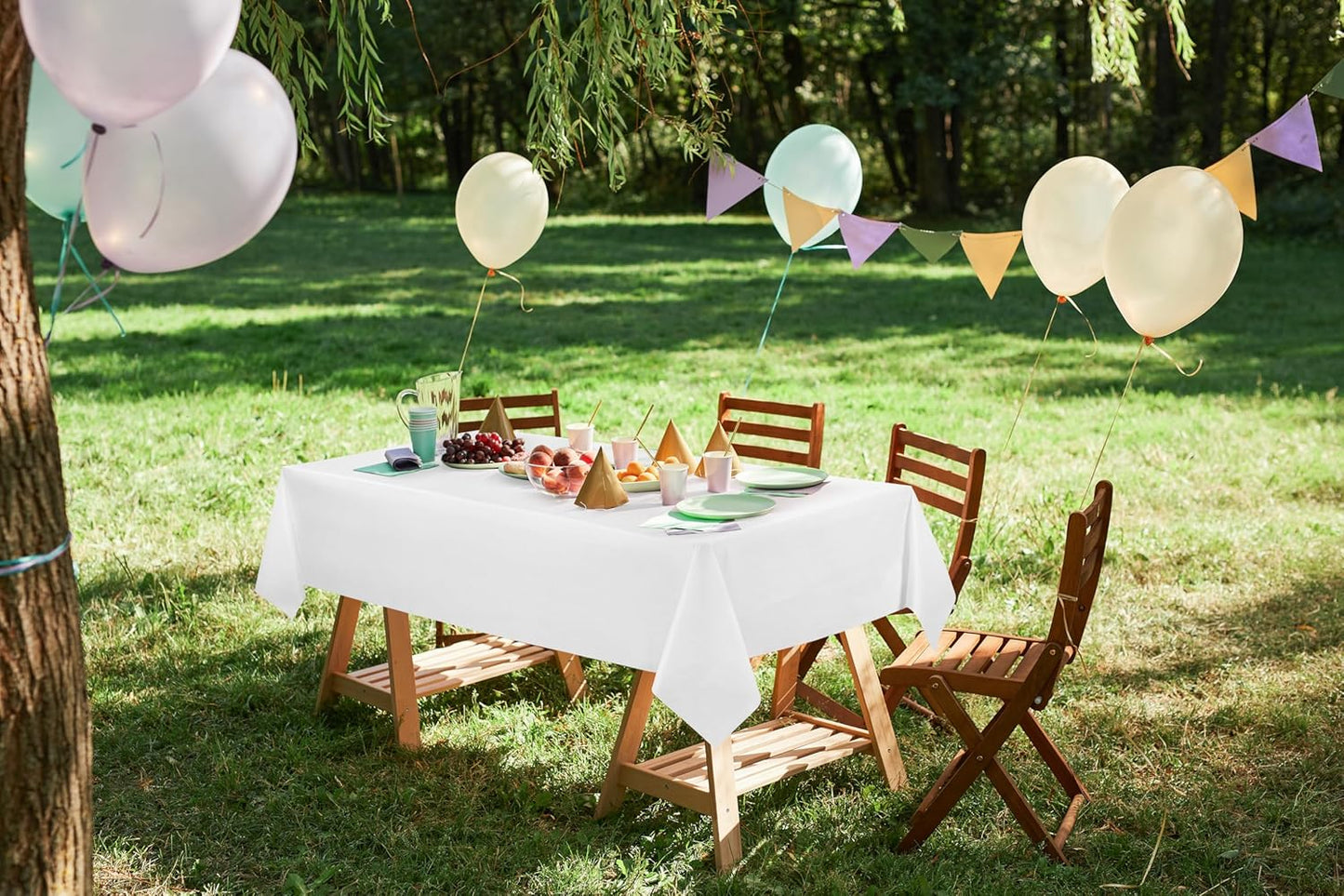 Plastic Table Cloth Disposable (12 Pack - 54X108 Inch) White Rectangle Tablecloth Waterproof Stain Resistant Party Table Cover