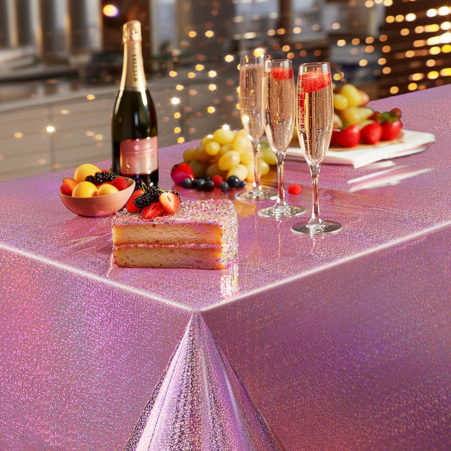 Light Pink Holographic Foil Tablecloths - Set of 2, 54x72 Durable Table Covers for Elegant Events, Perfect for Parties, Weddings, and Showers